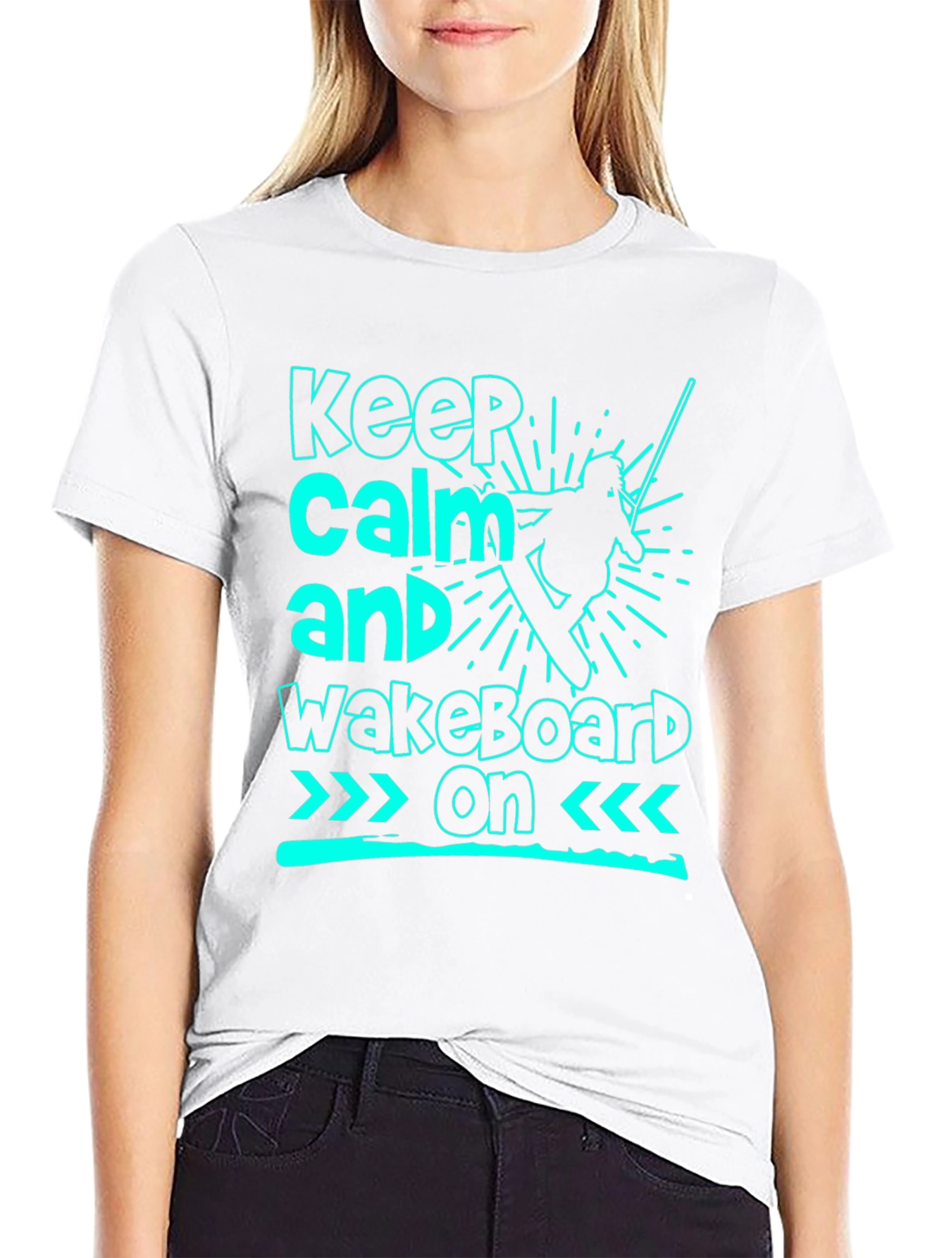 Keep Calm and Wakeboard On Black T-Shirt