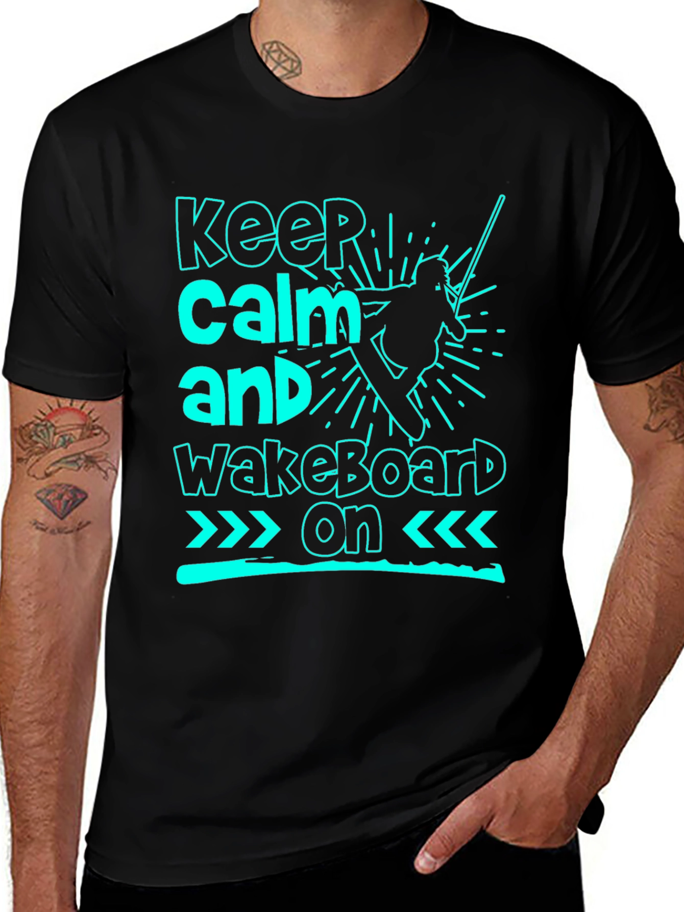 Keep Calm and Wakeboard On Black T-Shirt