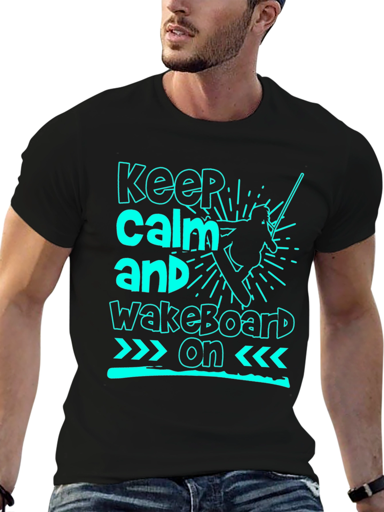Keep Calm and Wakeboard On Black T-Shirt