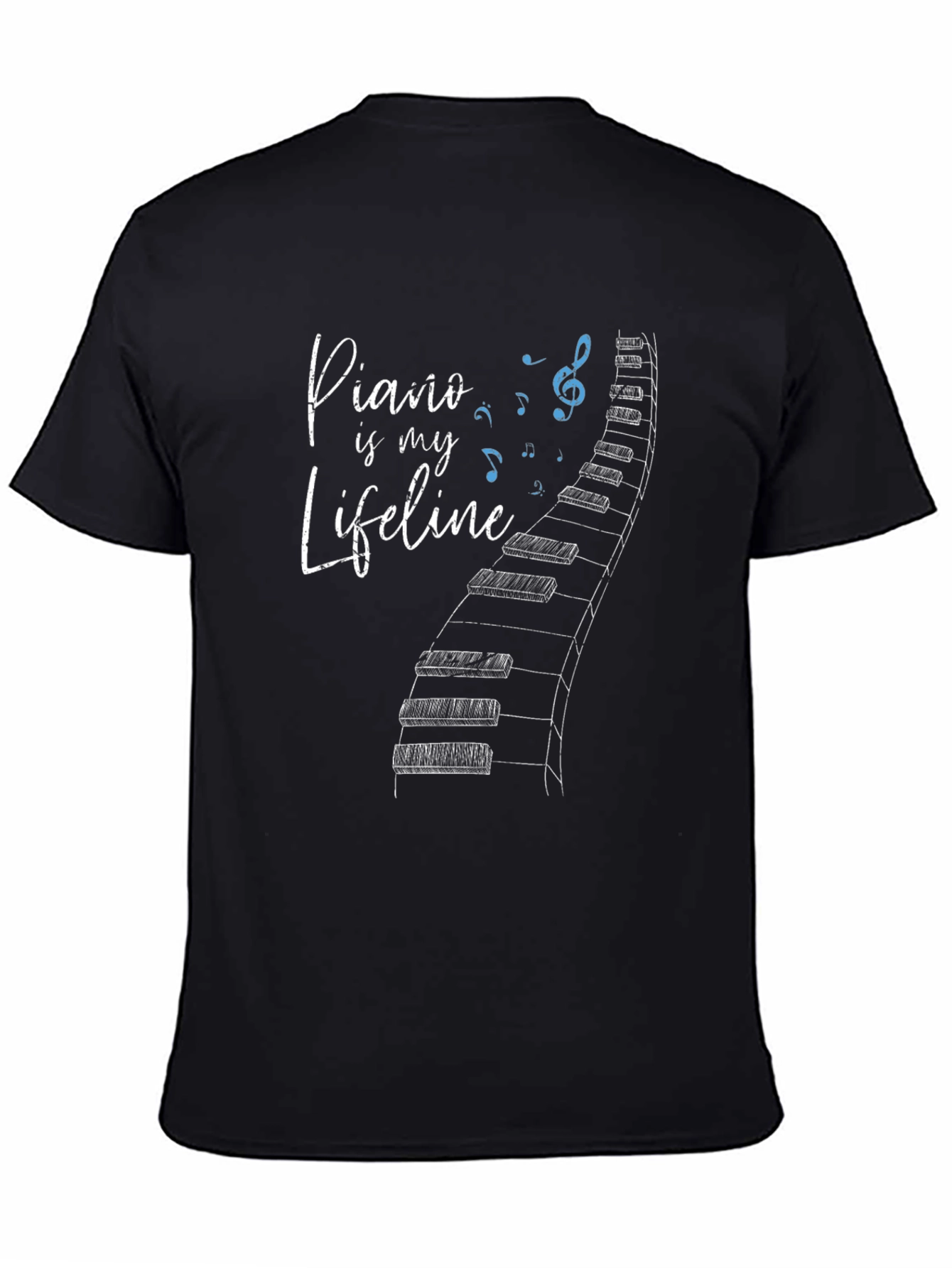 Piano is My Lifeline Black Graphic Tee