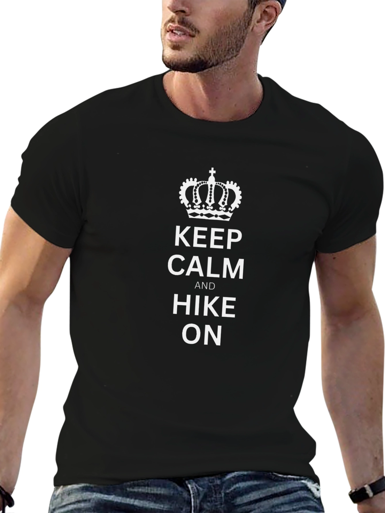 Keep Calm and Hike On T-Shirt - Black Cotton