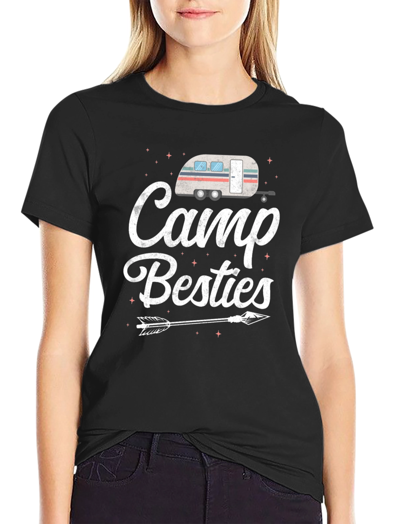 Camp Besties Graphic Tee - Black Cotton T-Shirt