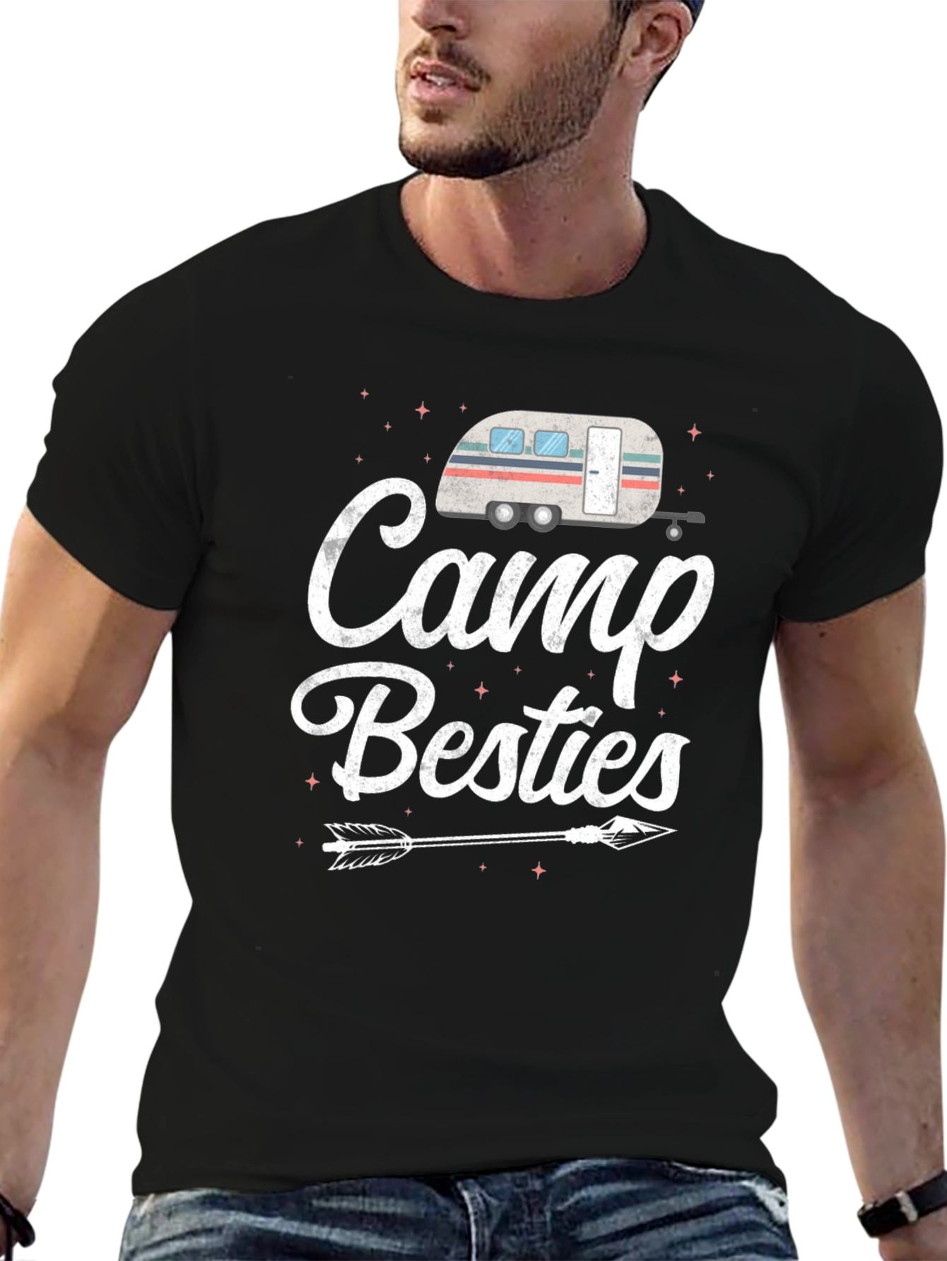 Camp Besties Graphic Tee - Black Cotton T-Shirt