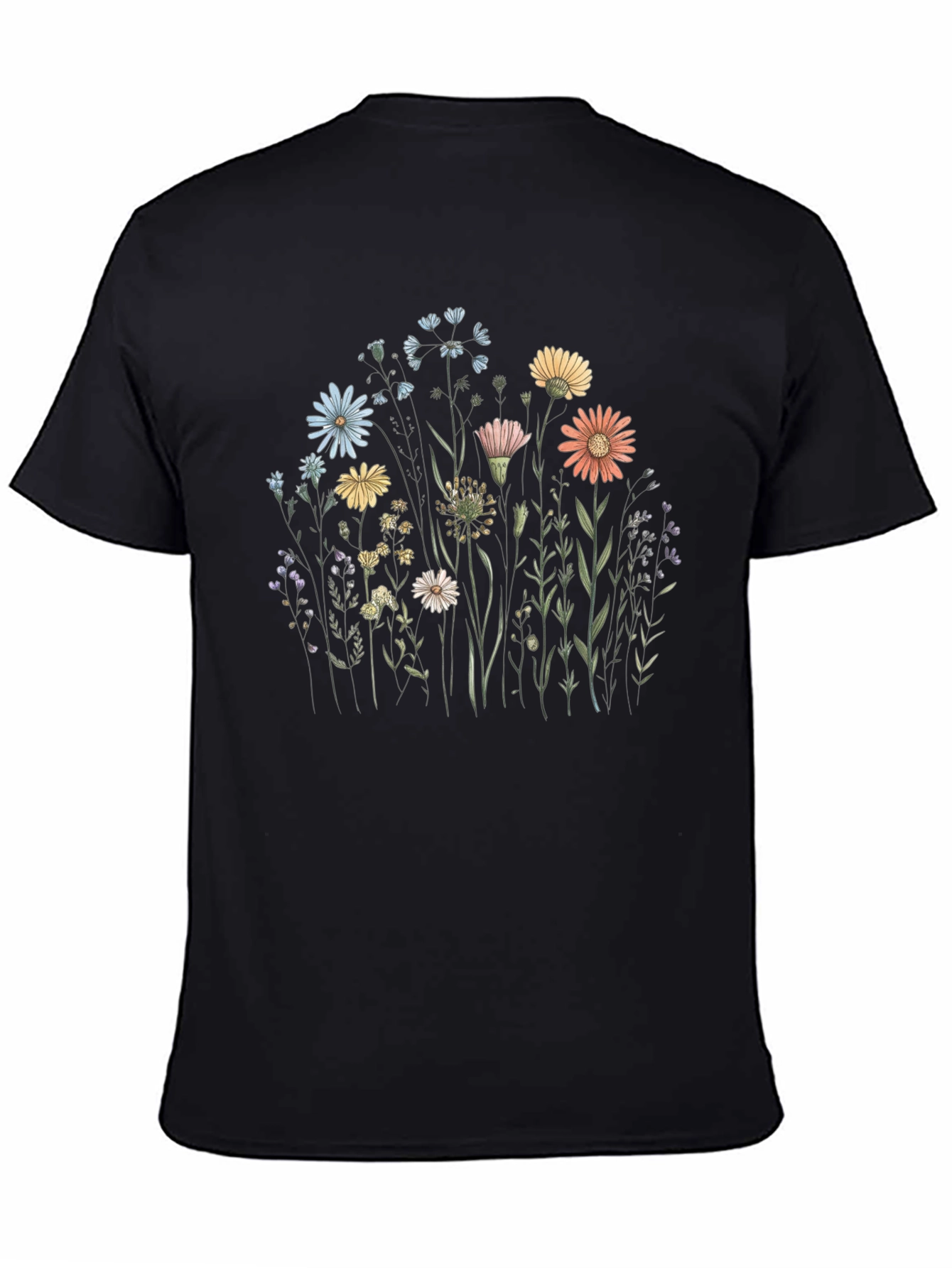 Floral Graphic Tee - Black Cotton T-Shirt
