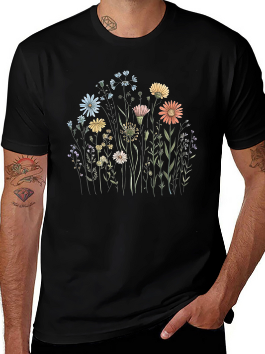 Floral Graphic Tee - Black Cotton T-Shirt