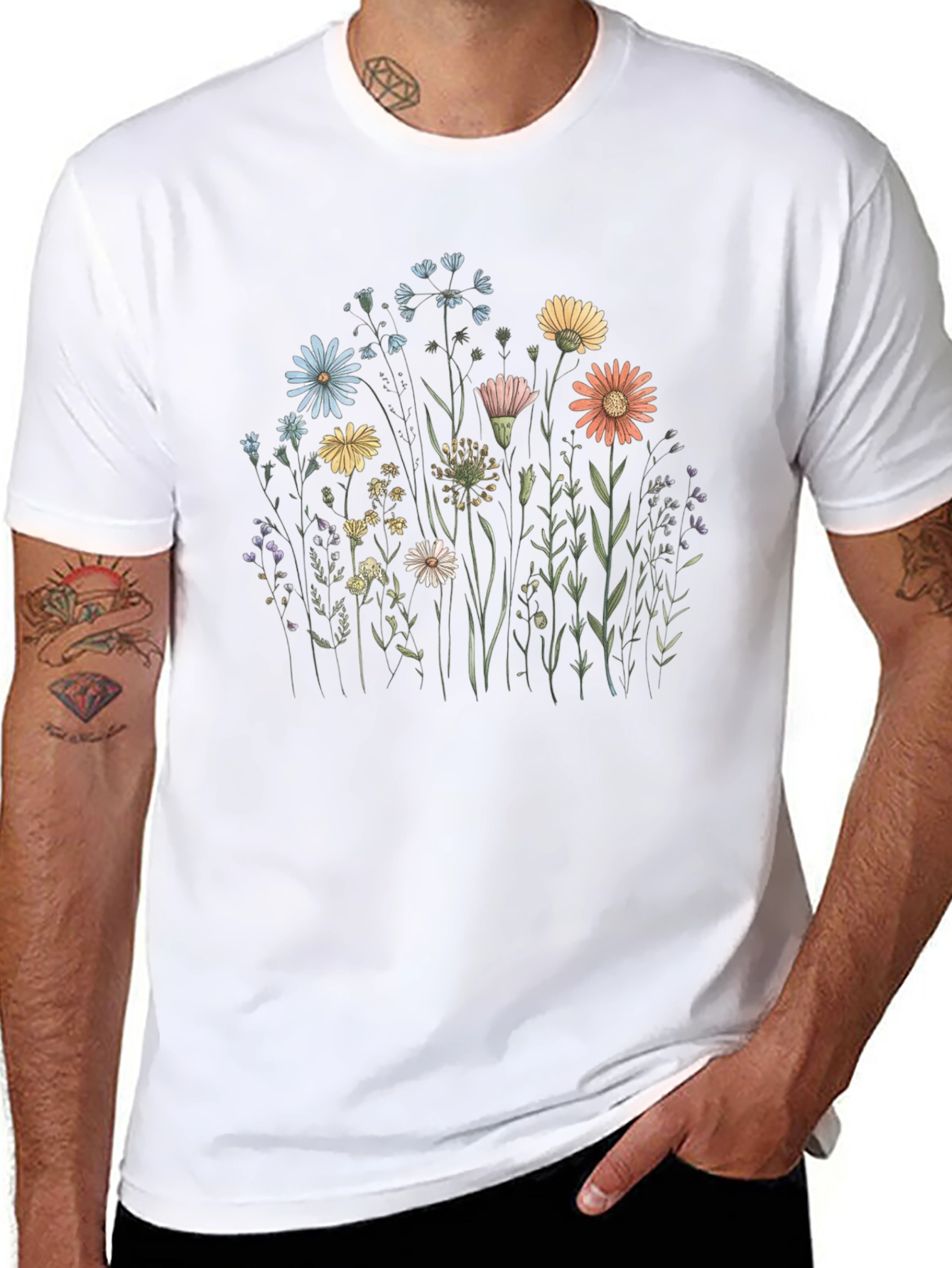 Floral Graphic Tee - Black Cotton T-Shirt