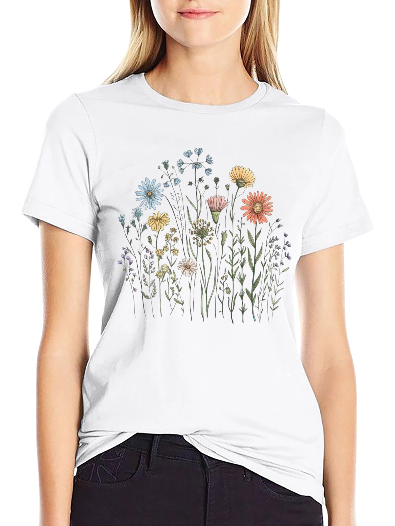 Floral Graphic Tee - Black Cotton T-Shirt