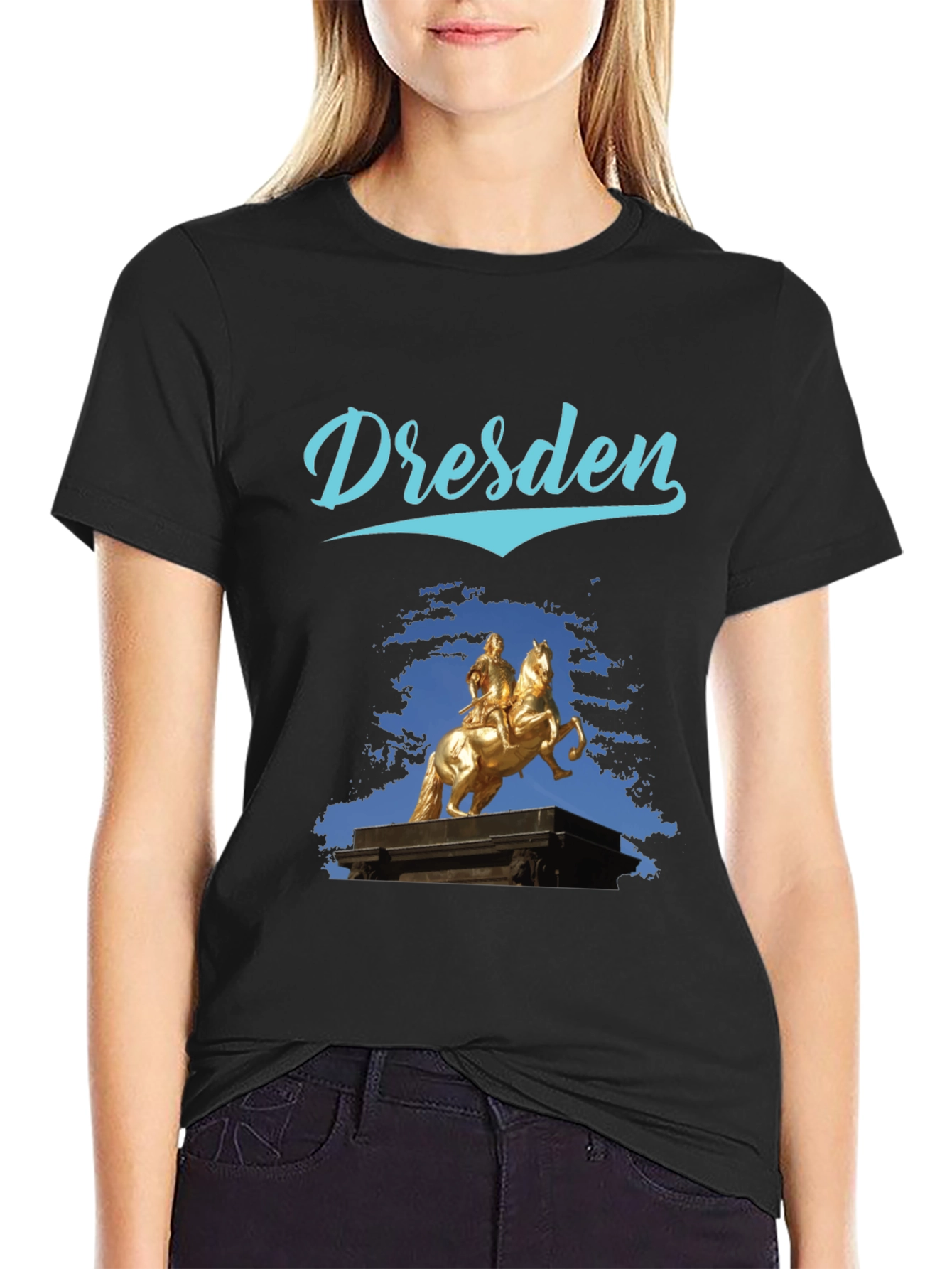 Dresden Statue Graphic Tee - Stylish Black T-Shirt