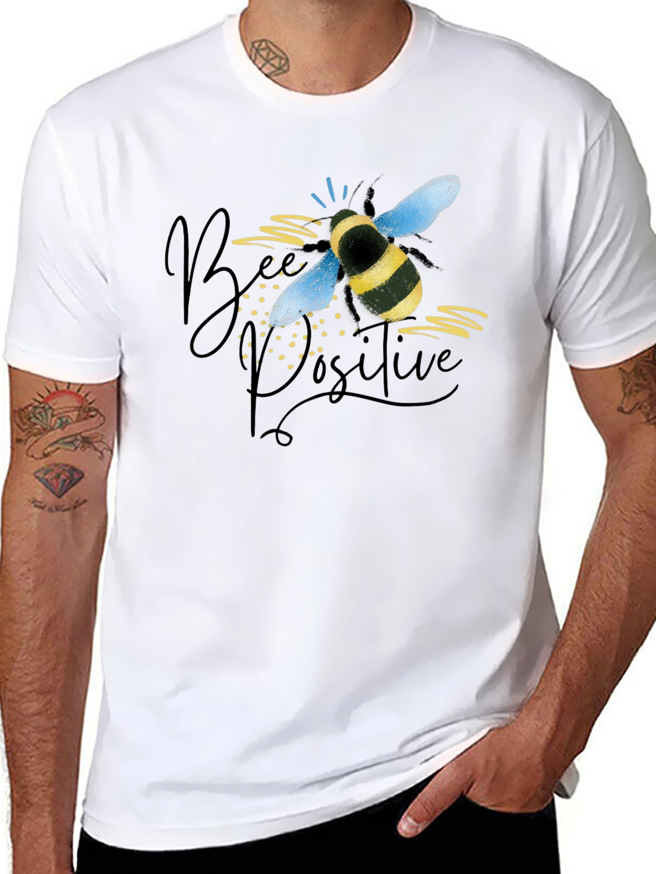 Bee Positive Graphic Tee - Black Cotton T-Shirt
