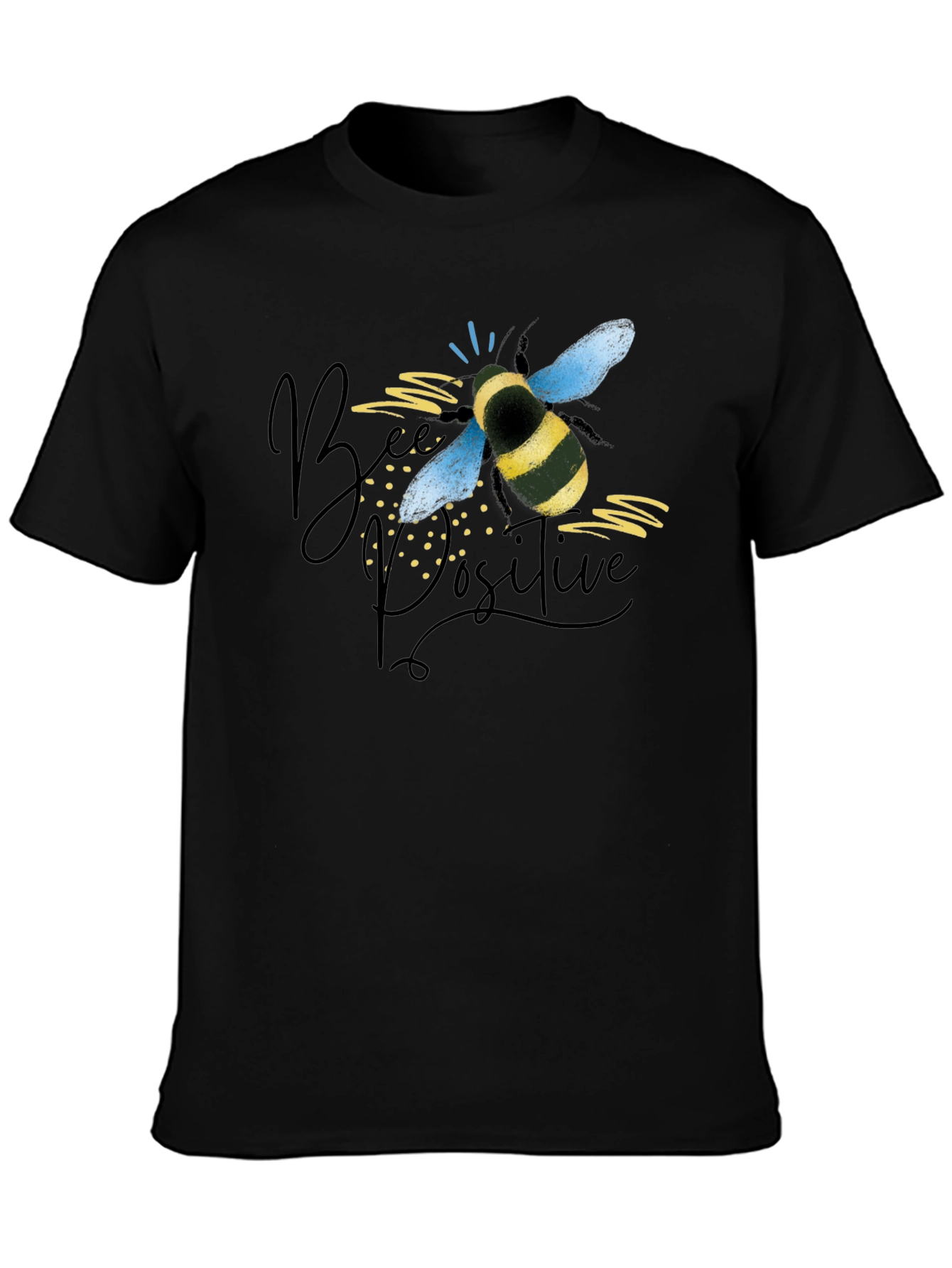 Bee Positive Graphic Tee - Black Cotton T-Shirt