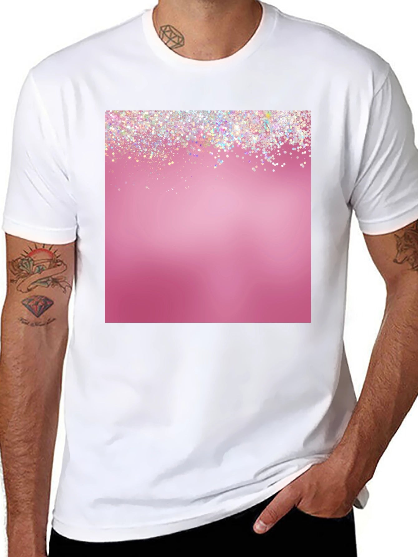 Glitter Pink Graphic Tee - Stylish Mens Casual Shirt