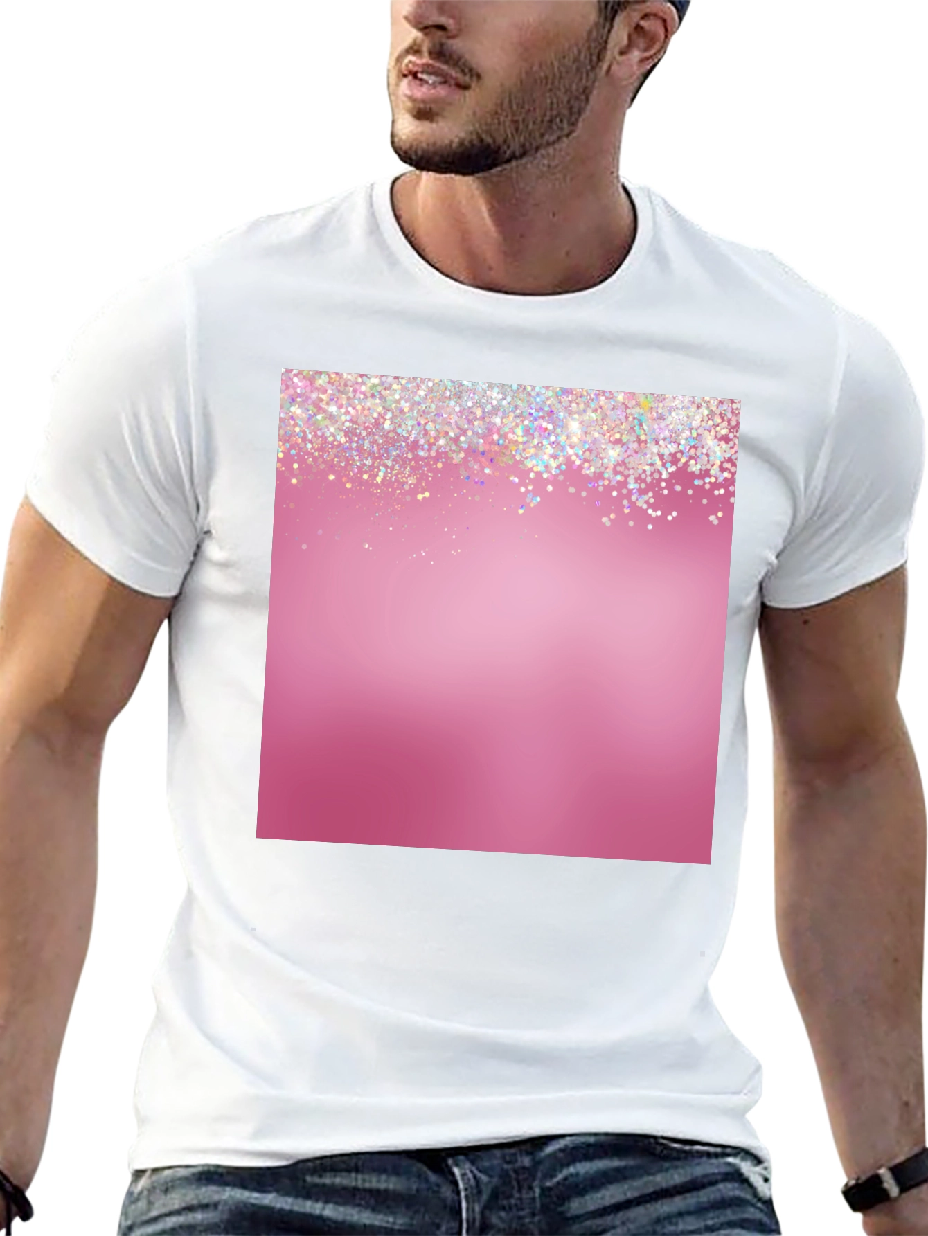 Glitter Pink Graphic Tee - Stylish Mens Casual Shirt