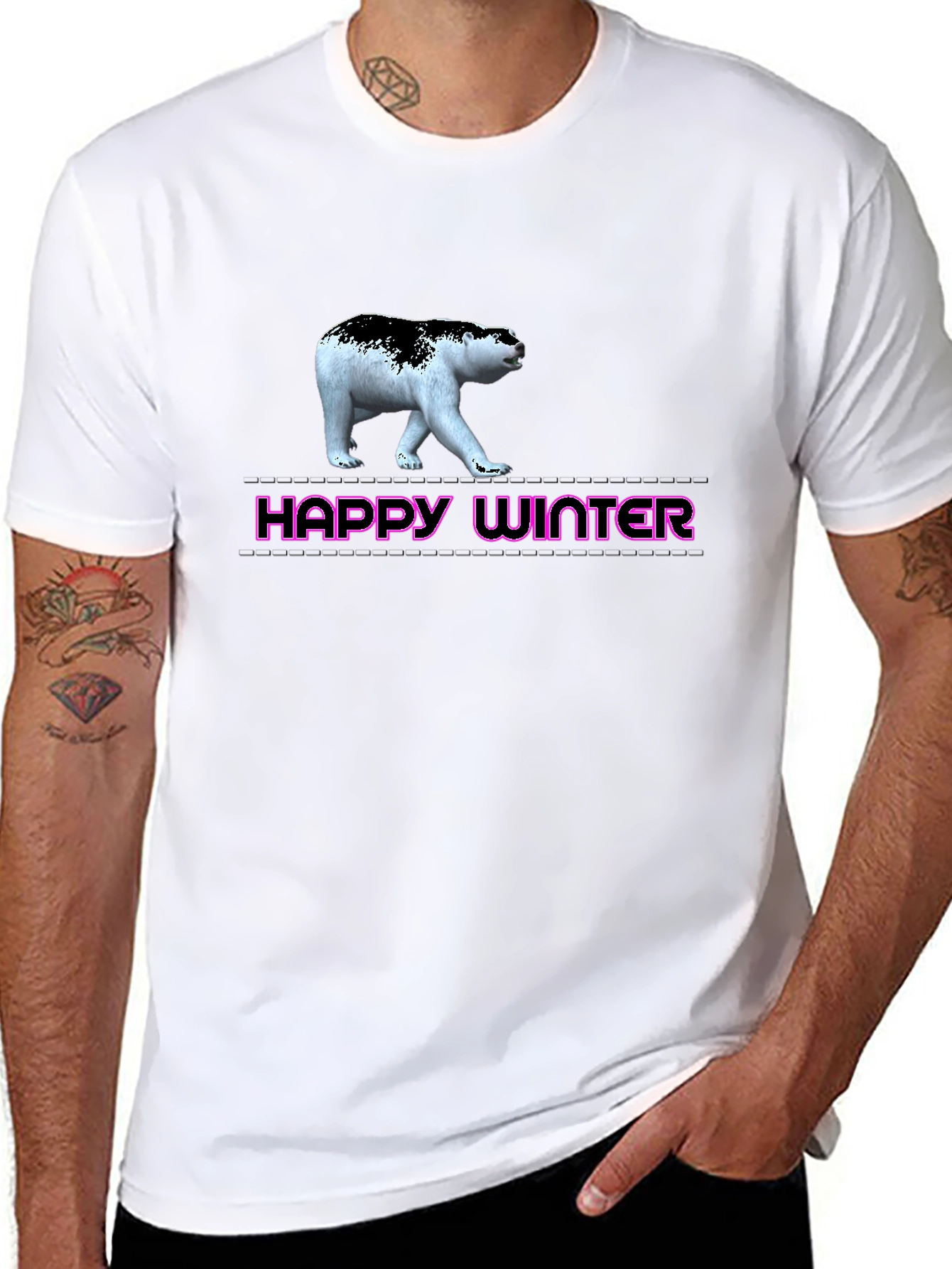Happy Winter Bear Graphic Tee - Black Unisex