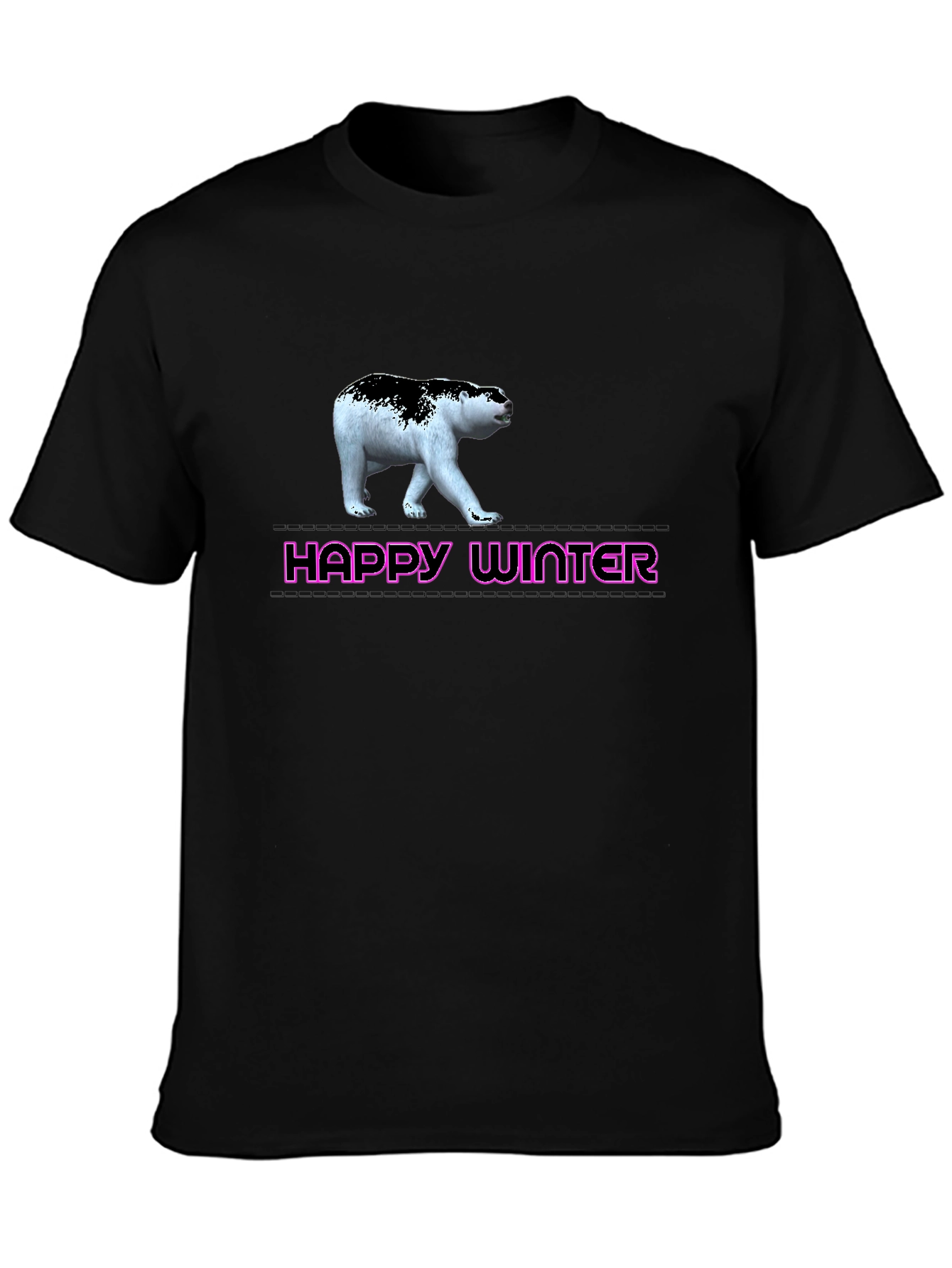 Happy Winter Bear Graphic Tee - Black Unisex