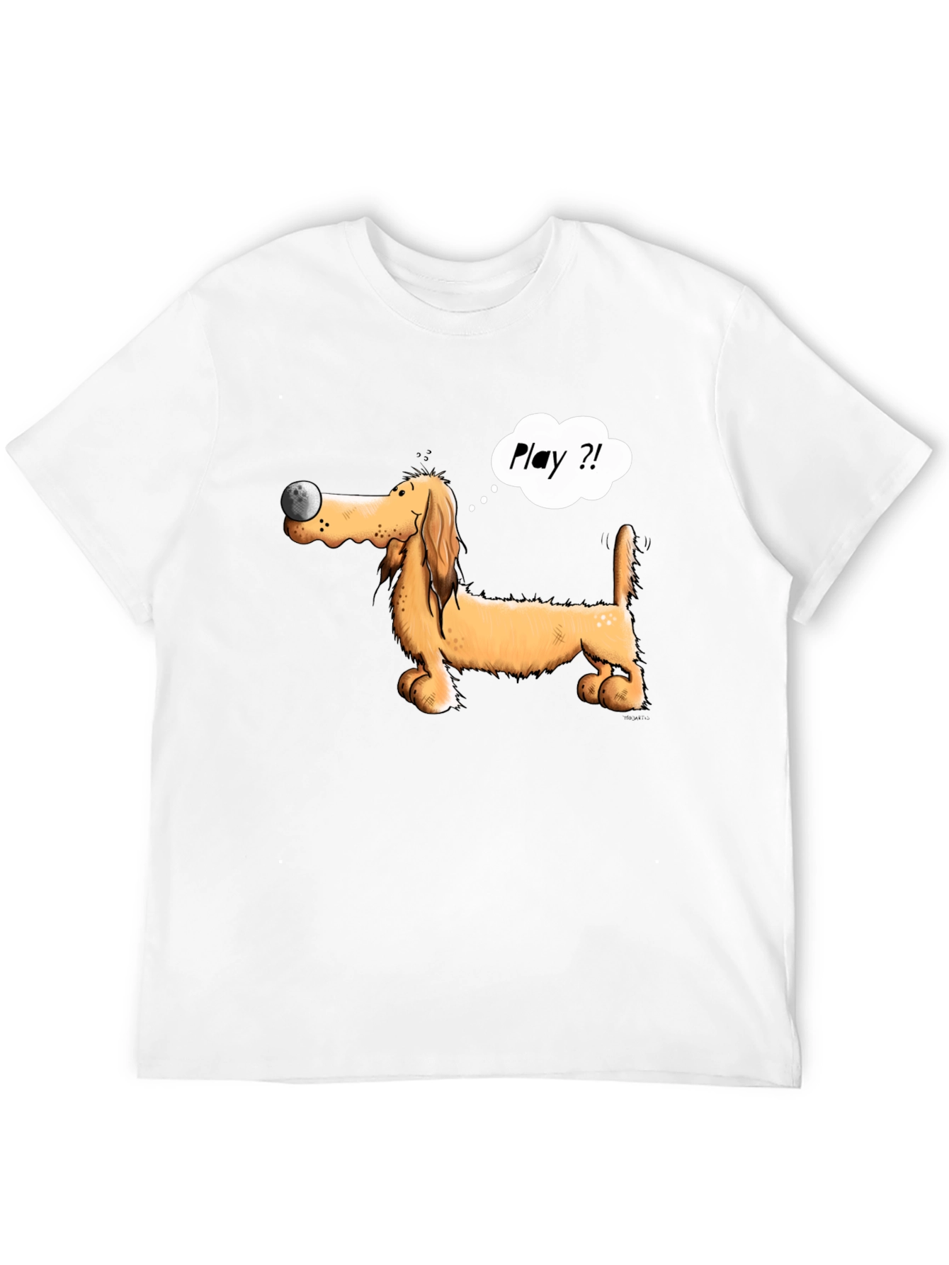 Playful Dog T-Shirt - Cartoon Dachshund with Ball