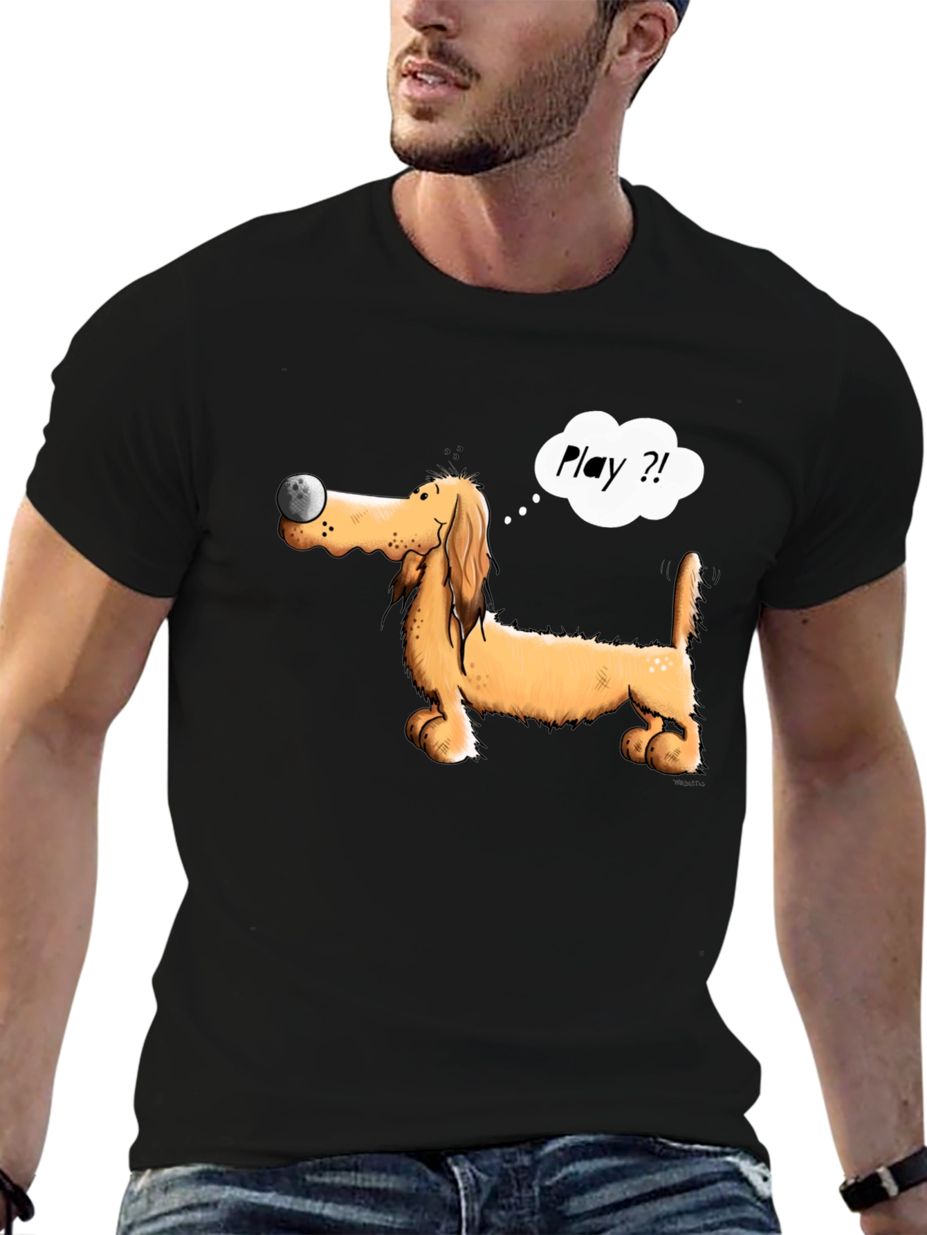 Playful Dog T-Shirt - Cartoon Dachshund with Ball