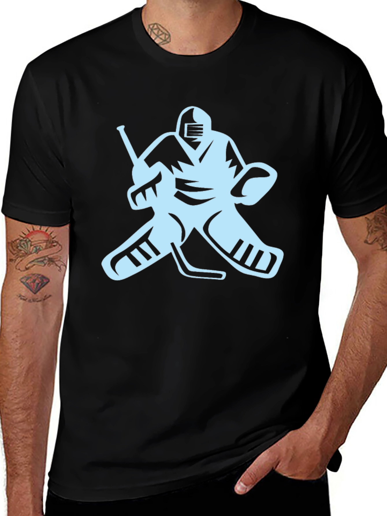 Hockey Goalie Graphic Tee - Black Cotton T-Shirt