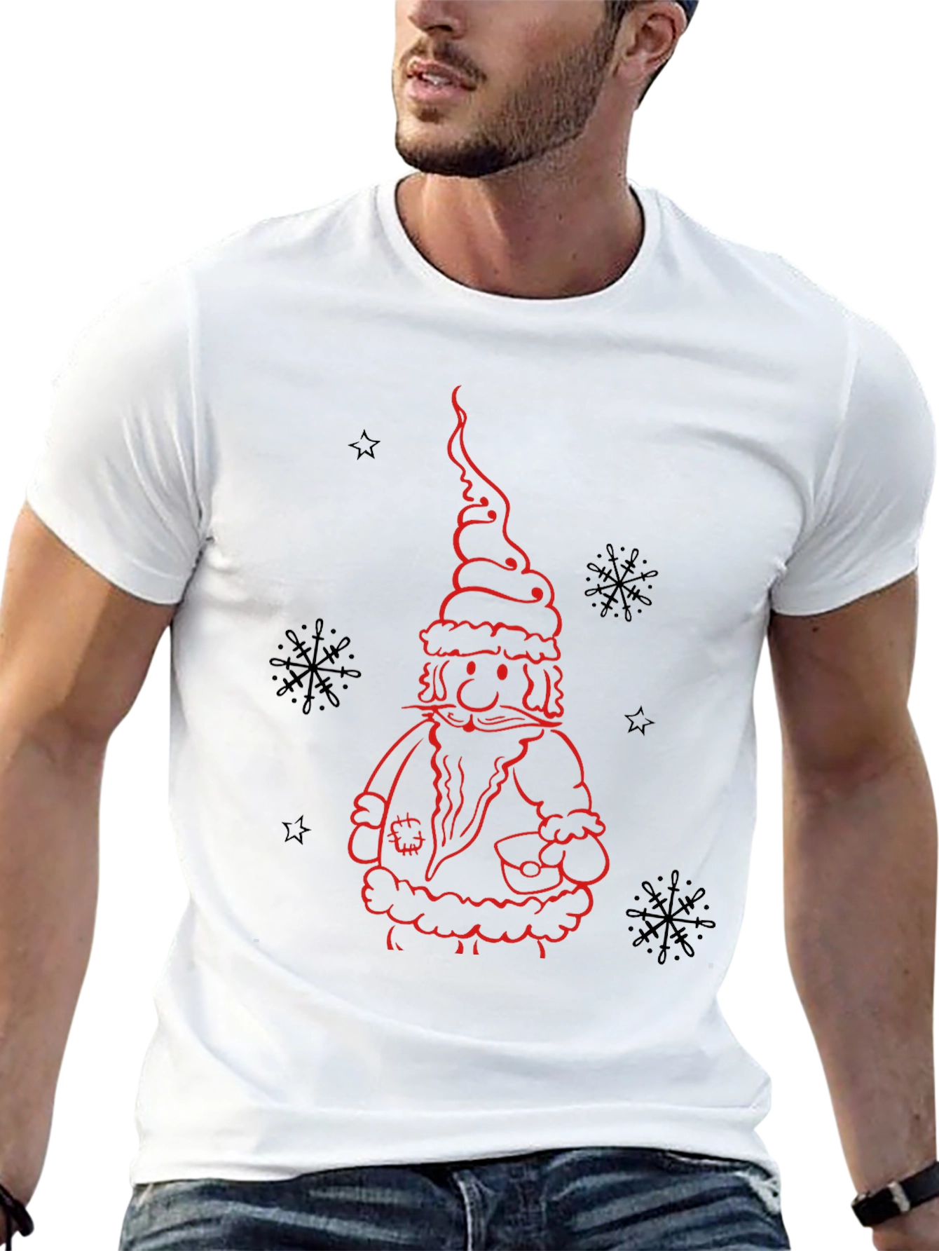 Santa Claus Outline Black T-Shirt