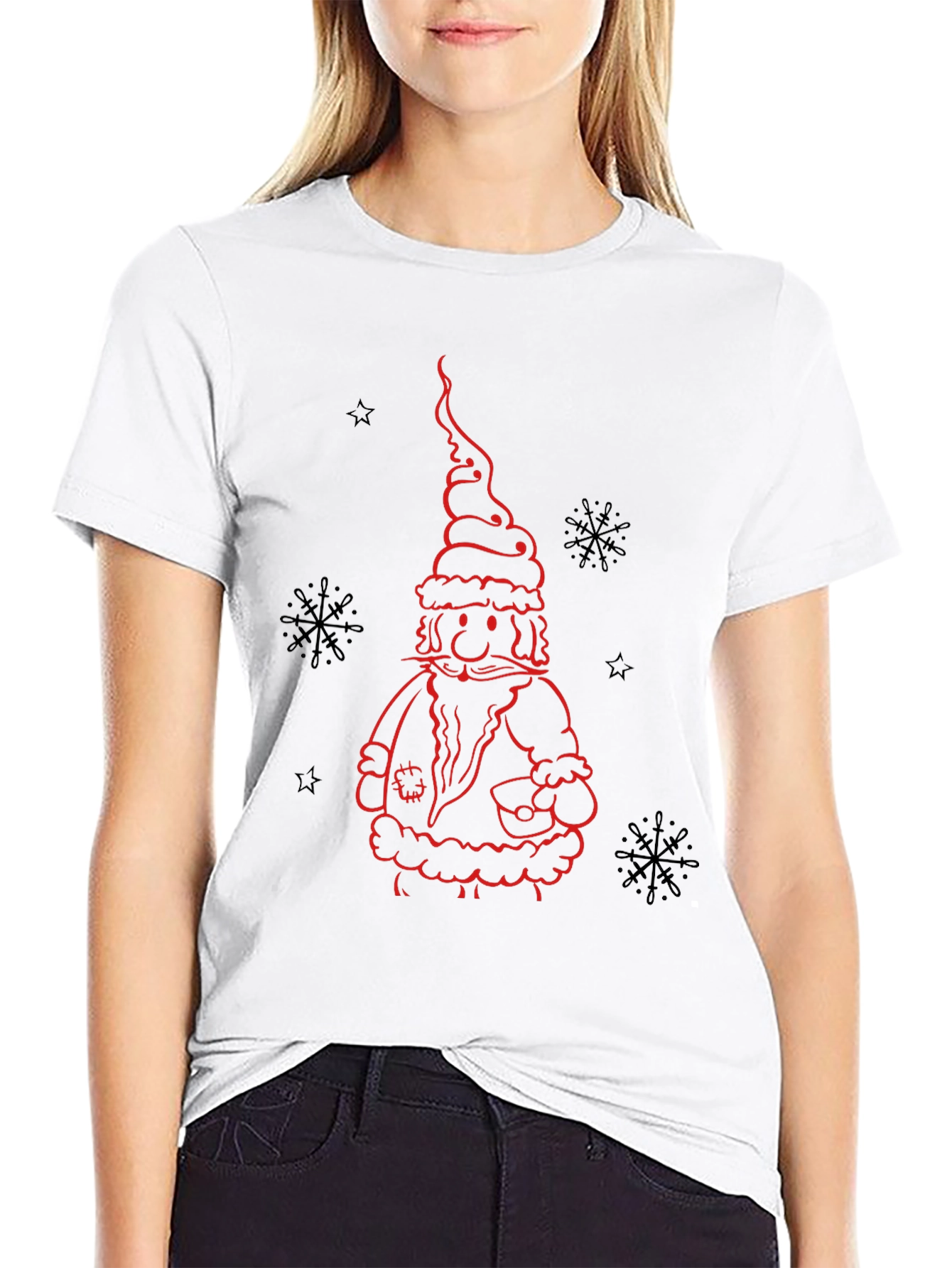 Santa Claus Outline Black T-Shirt
