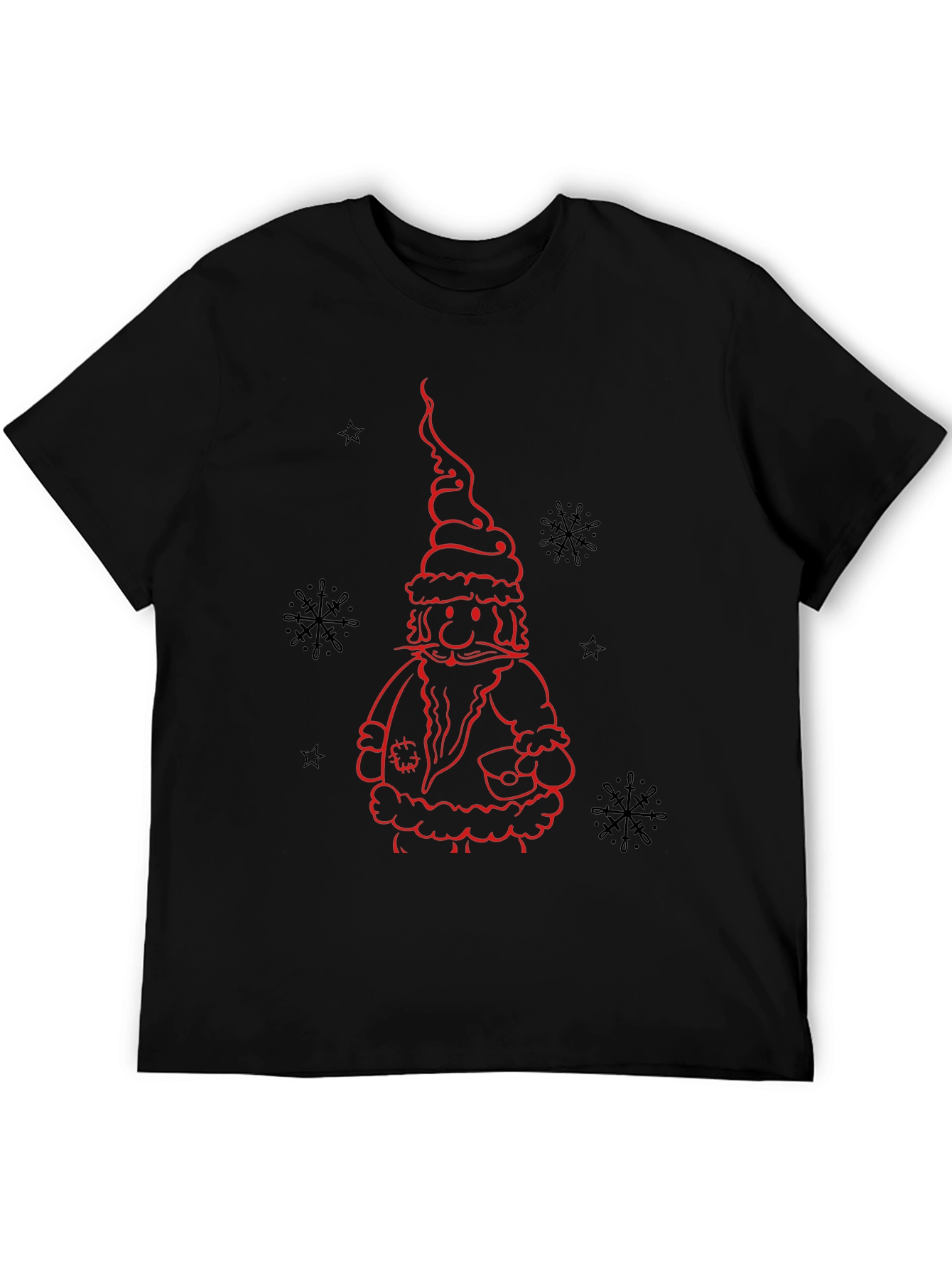 Santa Claus Outline Black T-Shirt
