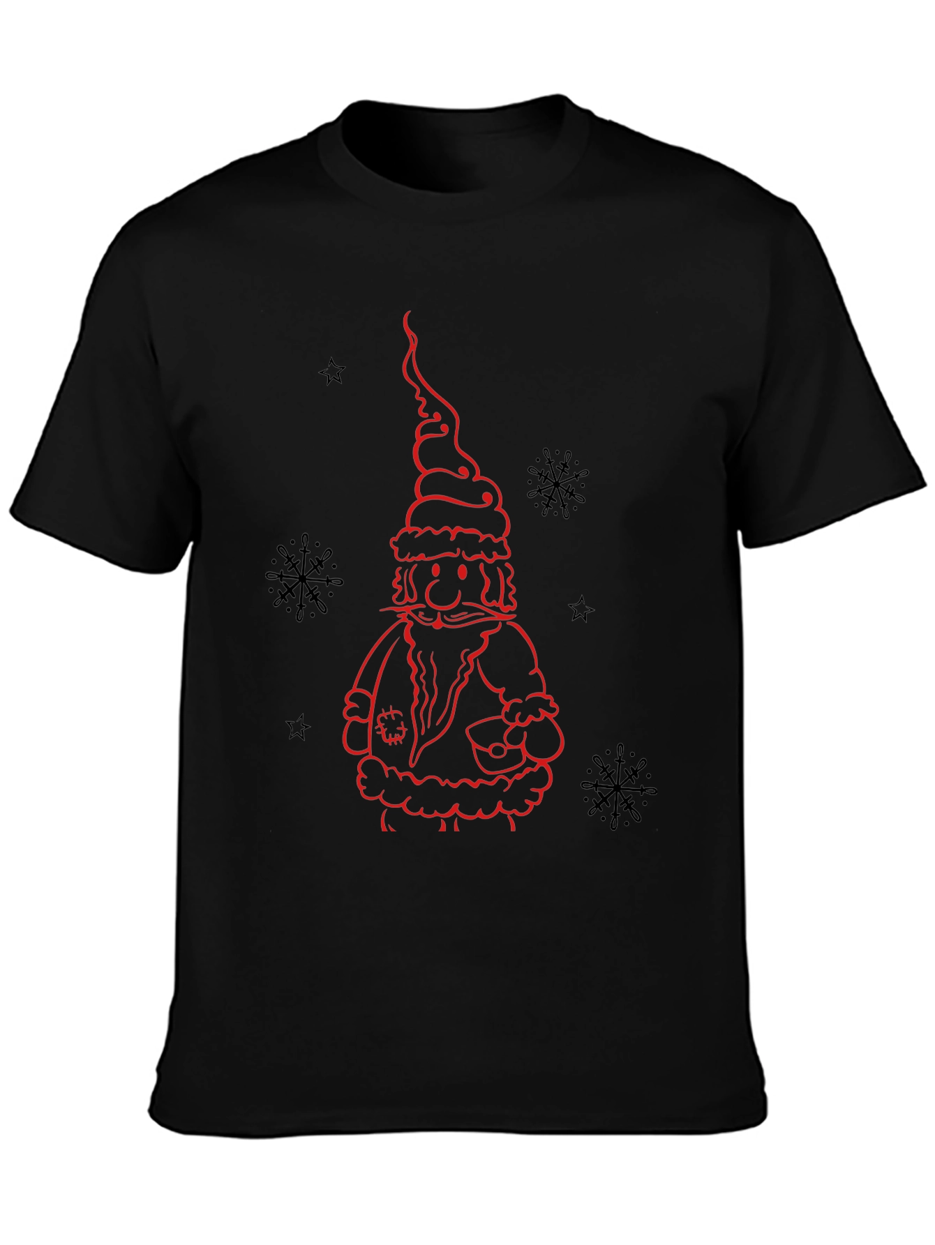 Santa Claus Outline Black T-Shirt