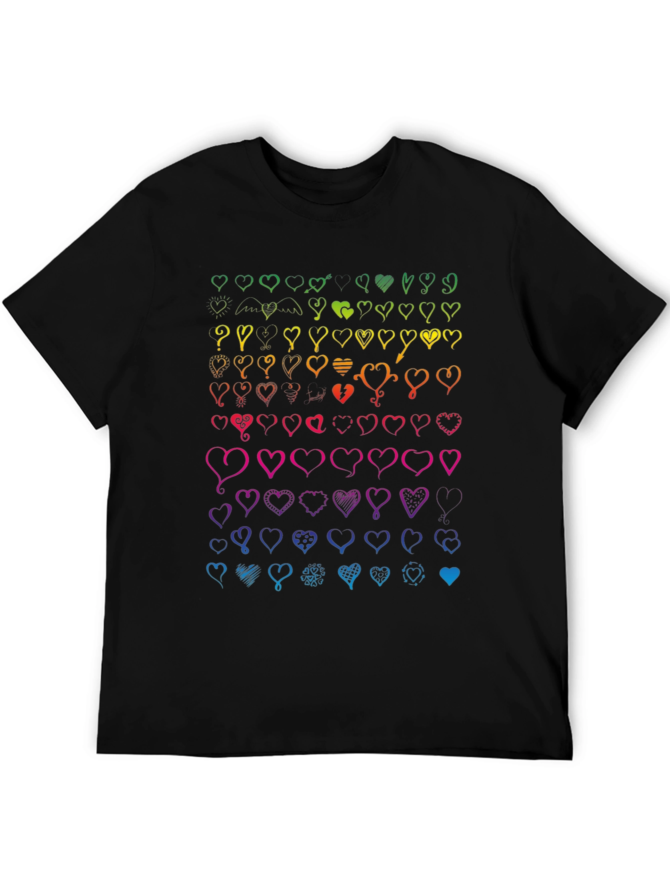 Rainbow Heart Doodle T-Shirt - Mens Black Tee