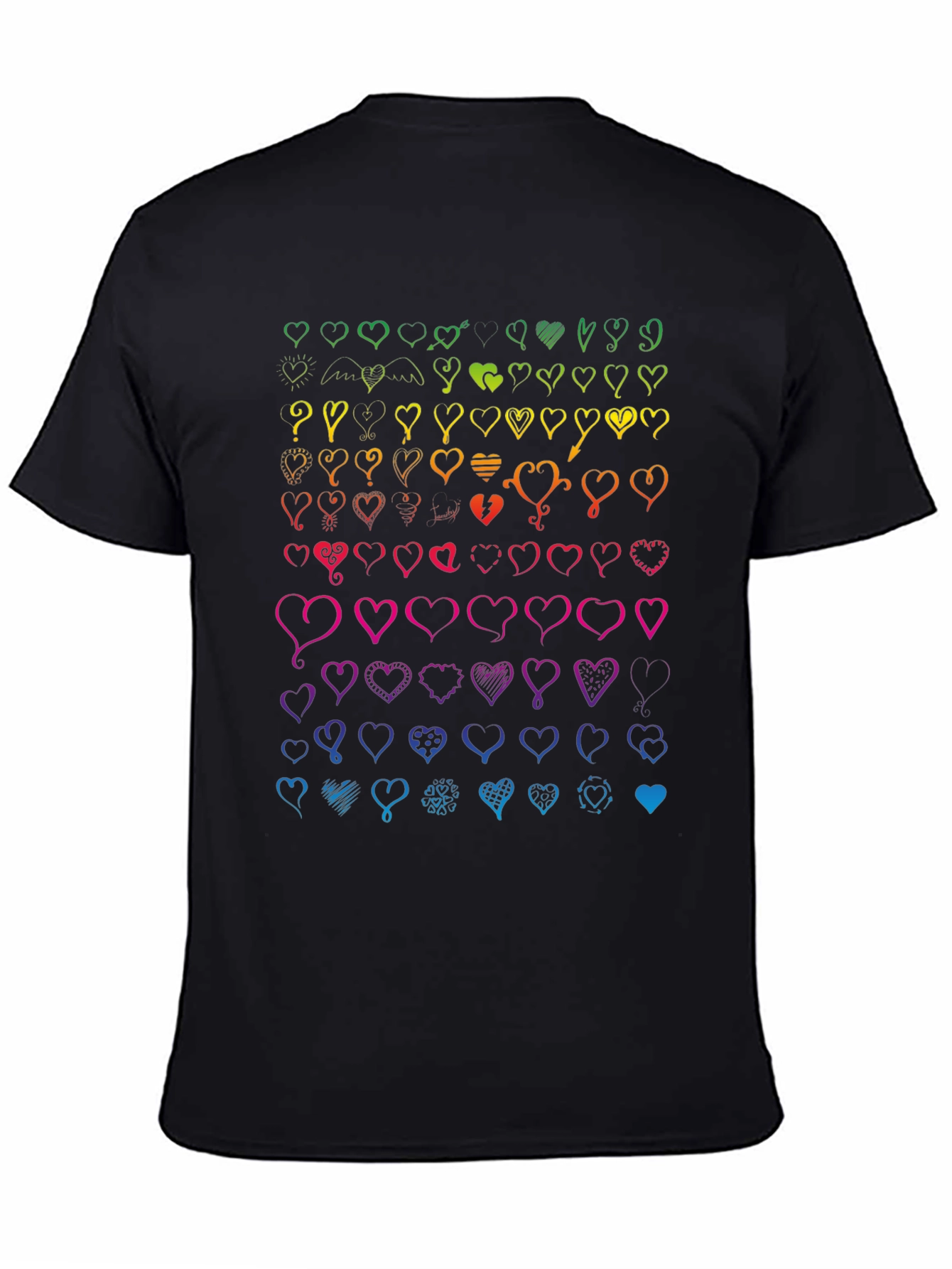Rainbow Heart Doodle T-Shirt - Mens Black Tee