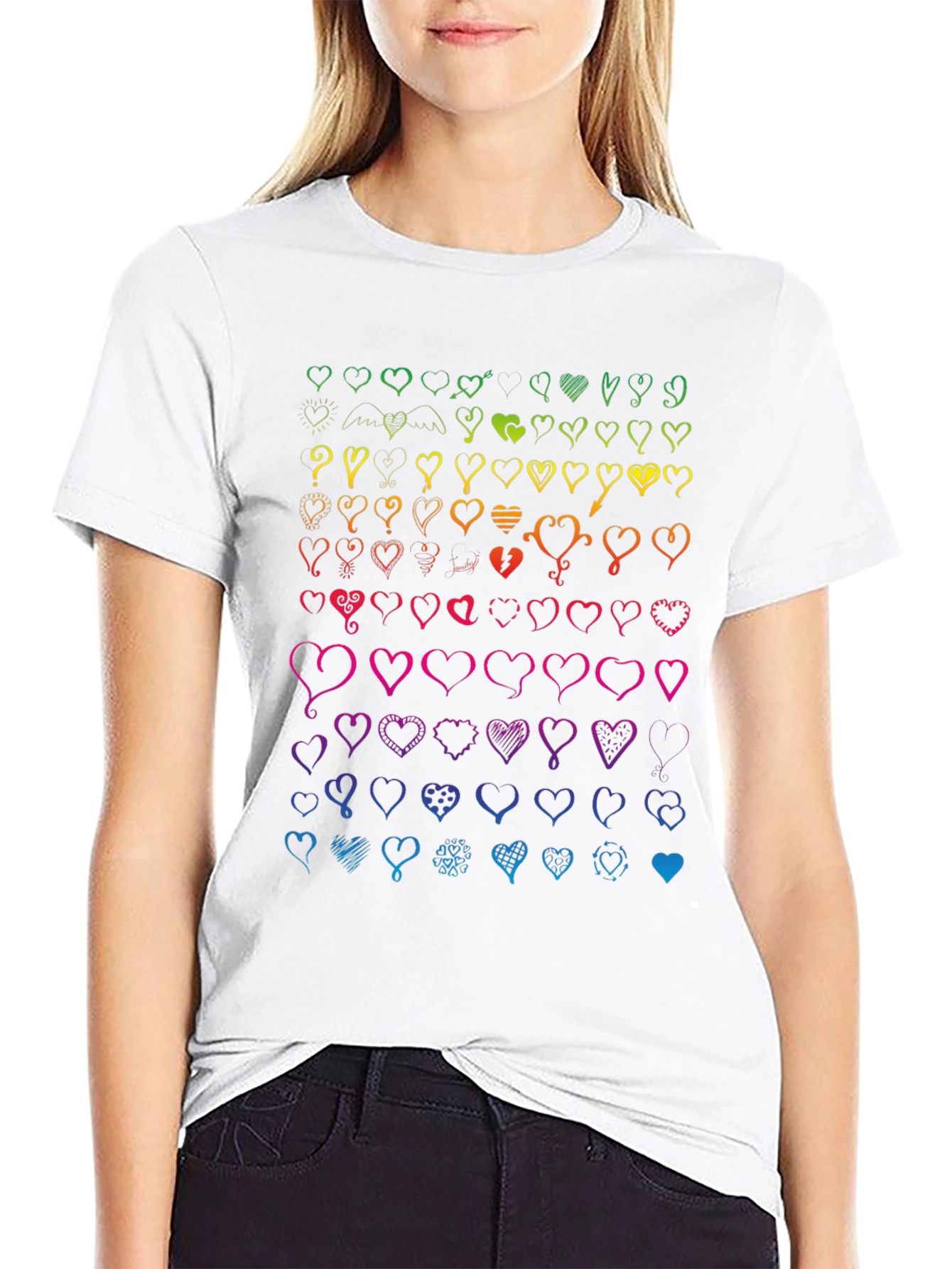 Rainbow Heart Doodle T-Shirt - Mens Black Tee