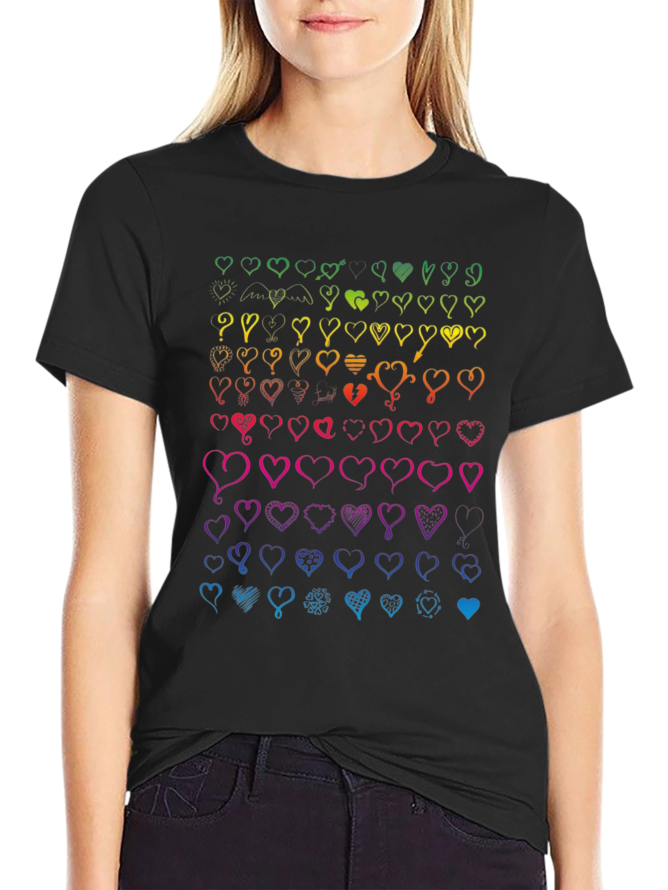 Rainbow Heart Doodle T-Shirt - Mens Black Tee