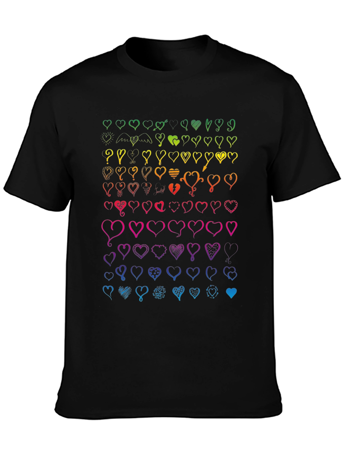 Rainbow Heart Doodle T-Shirt - Mens Black Tee