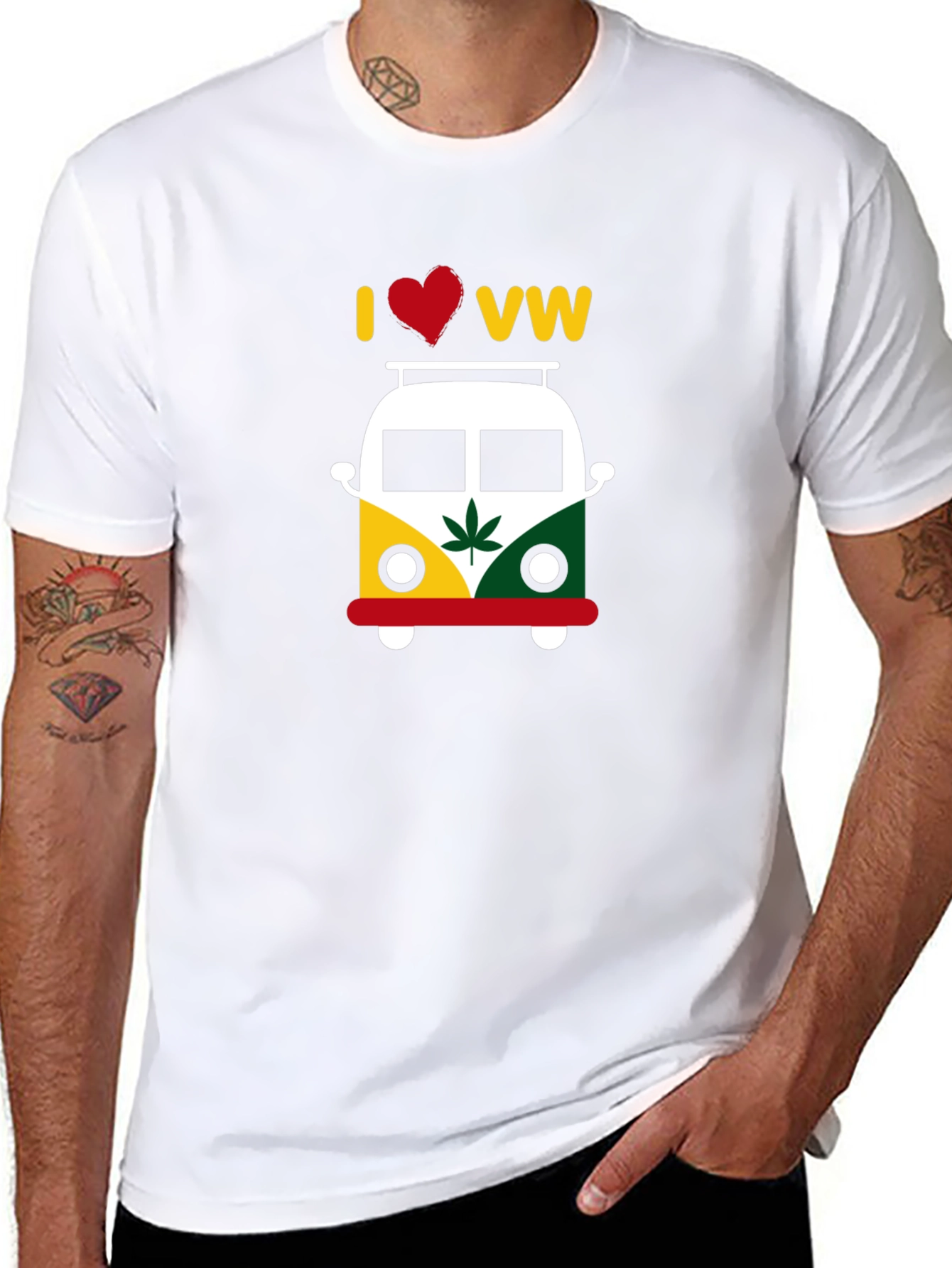 I Love VW T-Shirt - Rastafarian Style Bus Graphic