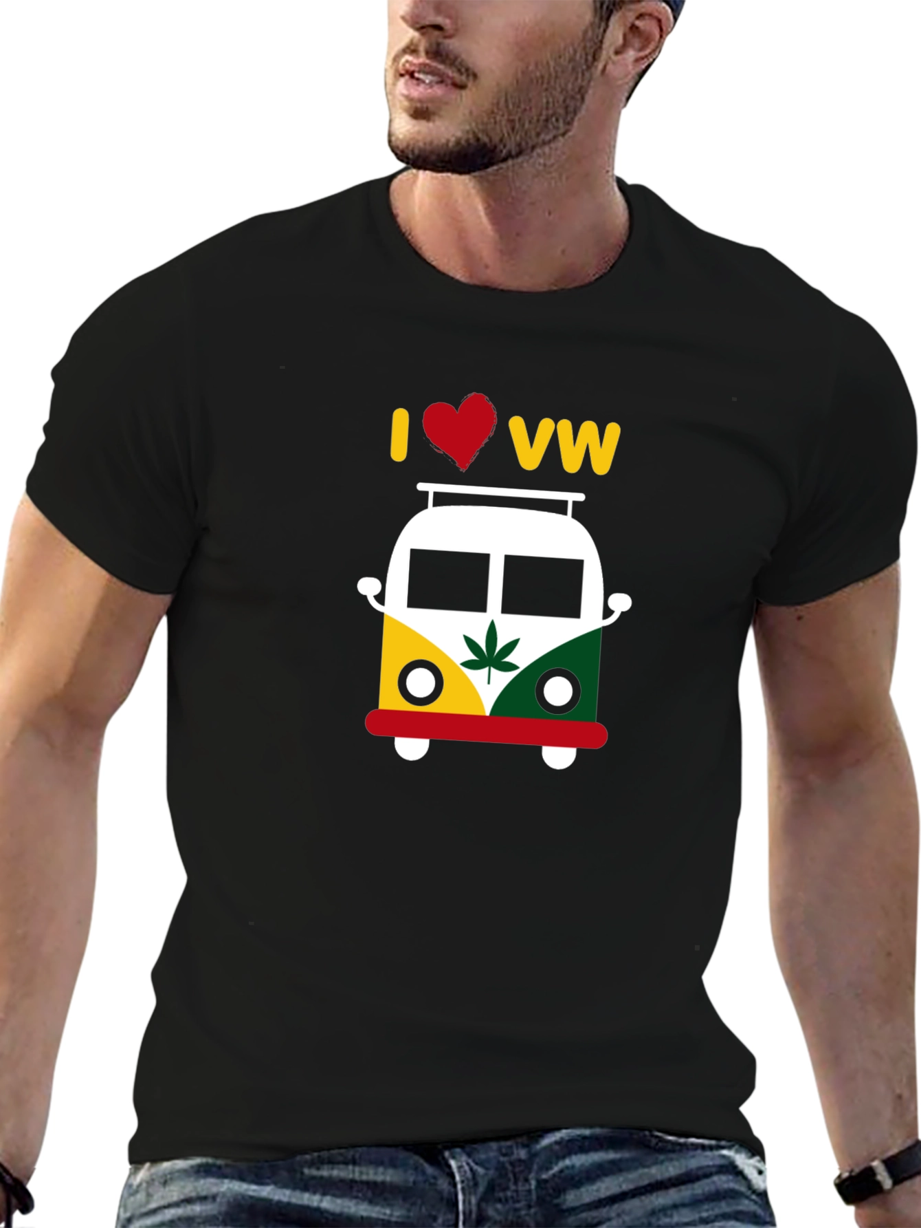 I Love VW T-Shirt - Rastafarian Style Bus Graphic