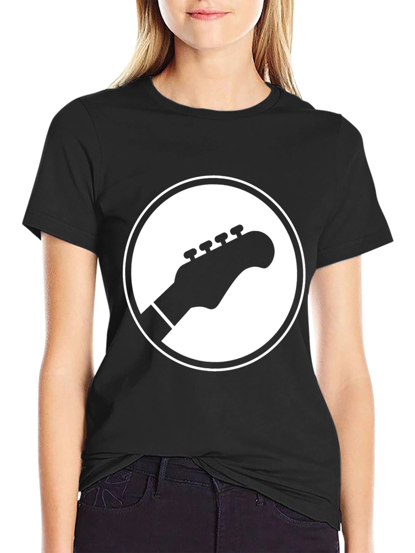 Guitar Headstock Graphic Tee - Black Cotton Casual Shirt