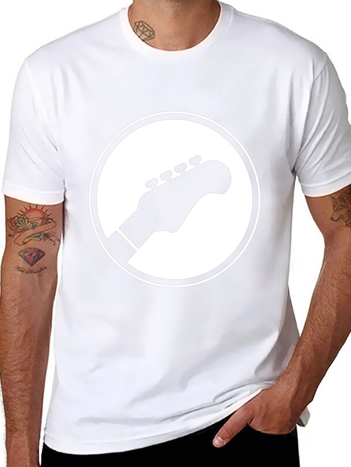 Guitar Headstock Graphic Tee - Black Cotton Casual Shirt
