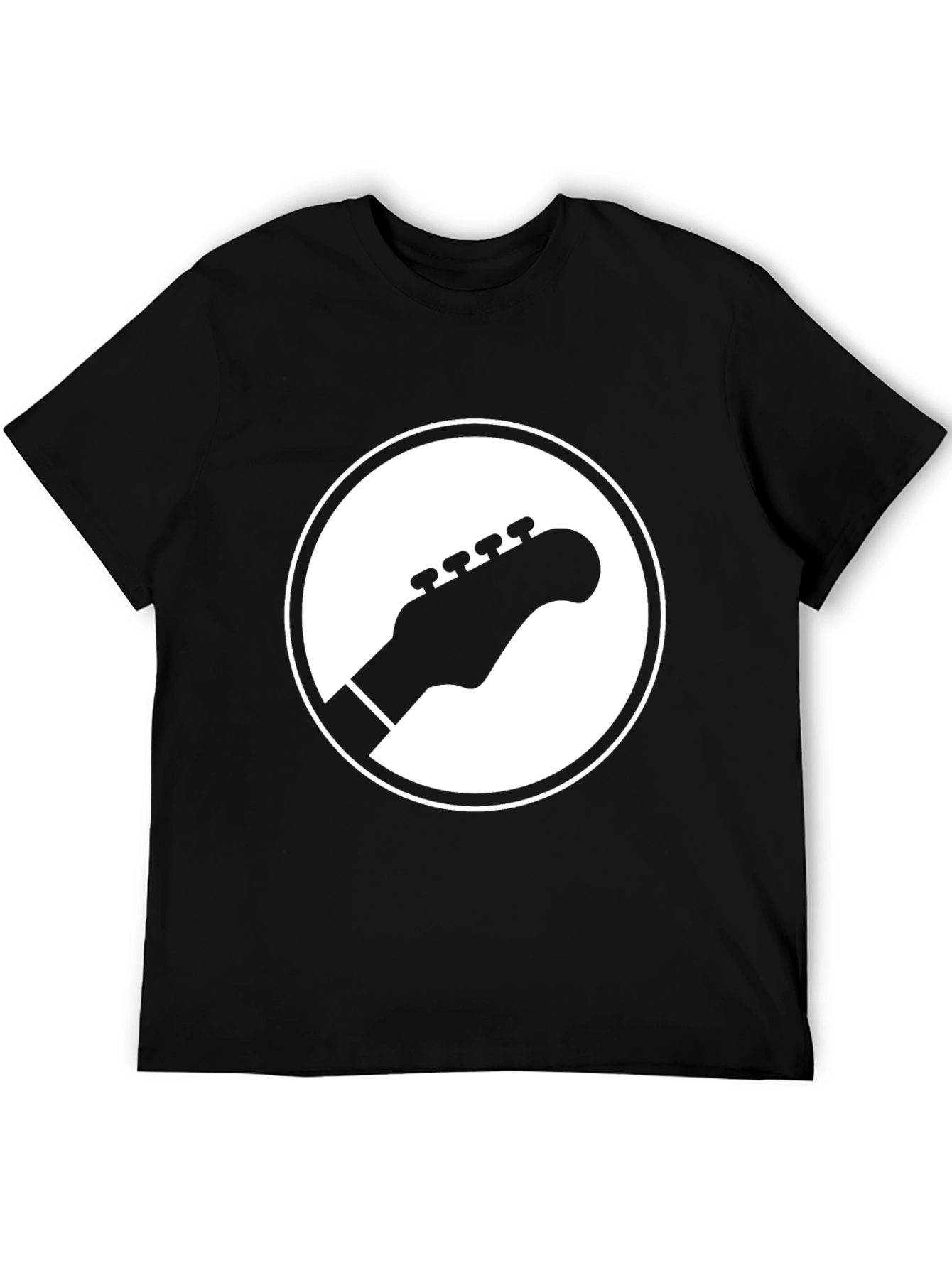 Guitar Headstock Graphic Tee - Black Cotton Casual Shirt