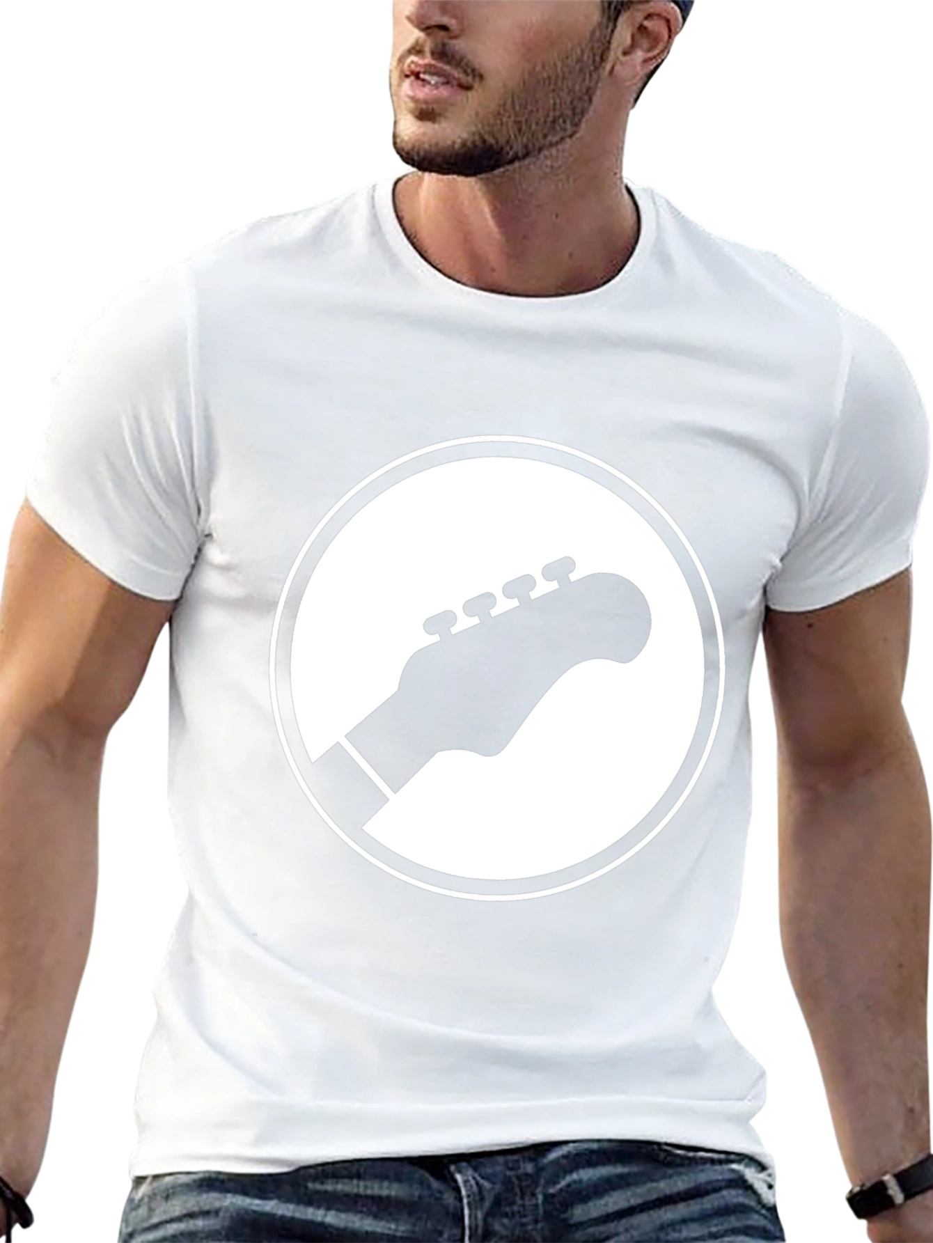 Guitar Headstock Graphic Tee - Black Cotton Casual Shirt