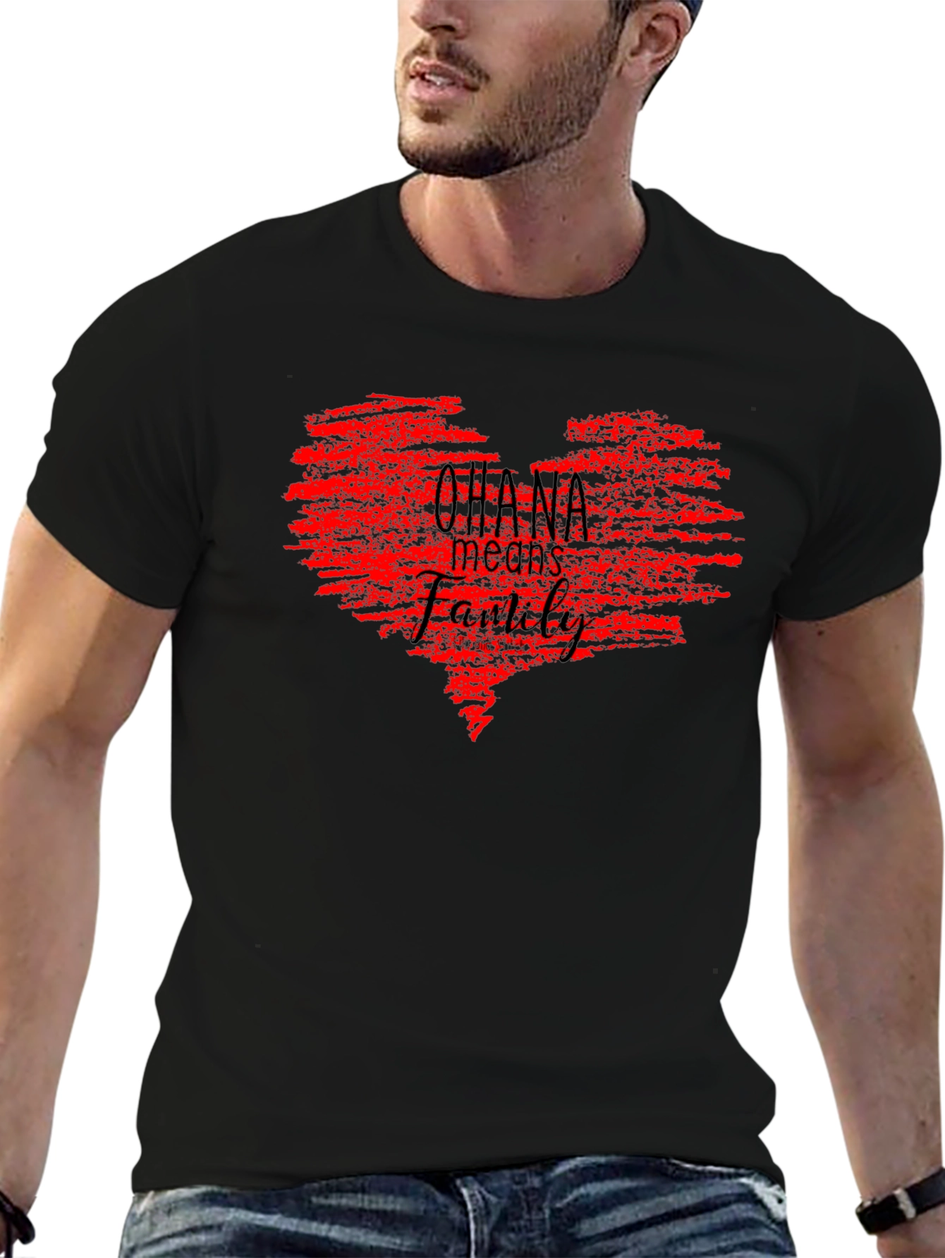 Ohana Means Family Red Heart Graphic Tee