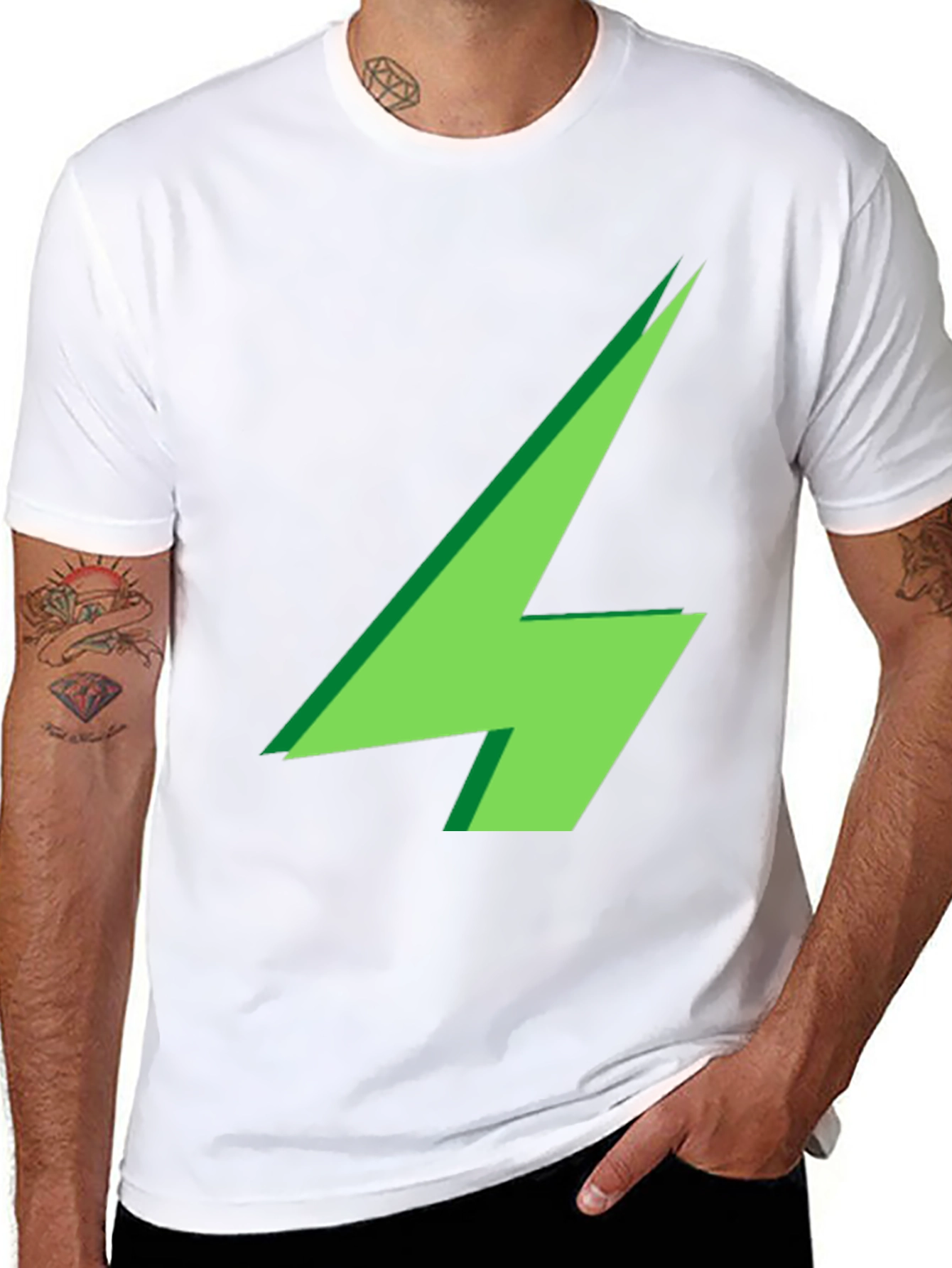 Green Lightning Bolt Graphic Black T-Shirt