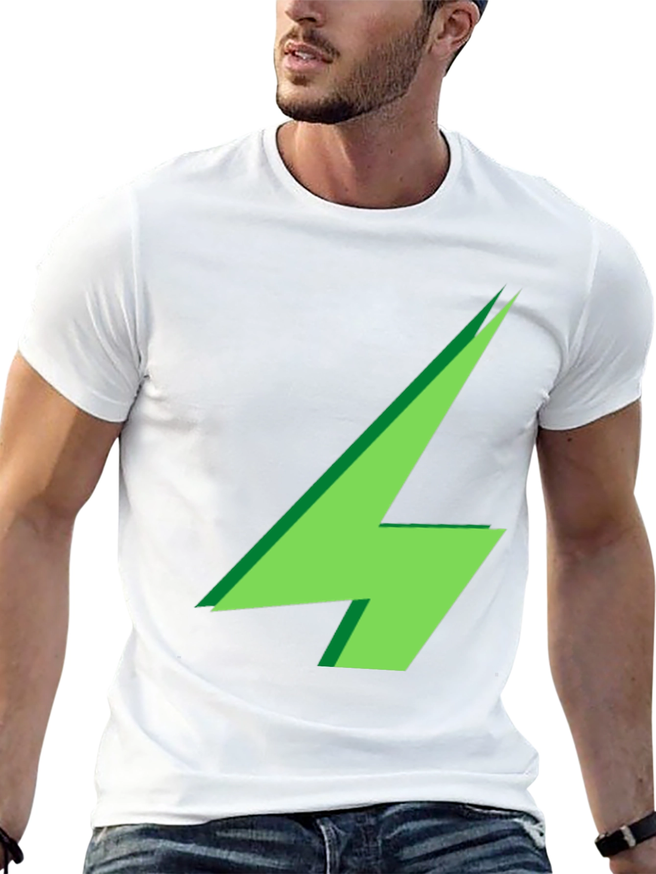 Green Lightning Bolt Graphic Black T-Shirt