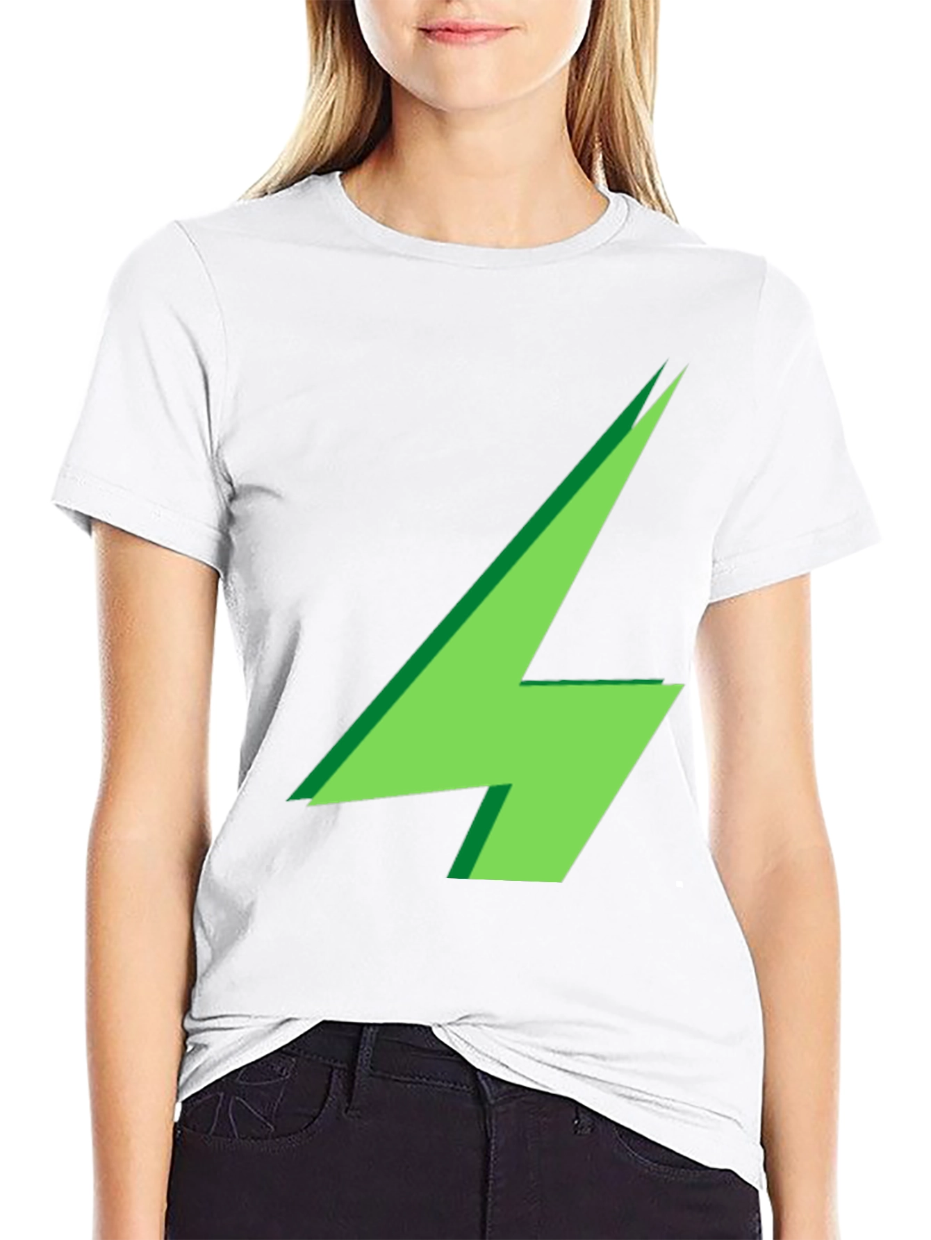 Green Lightning Bolt Graphic Black T-Shirt