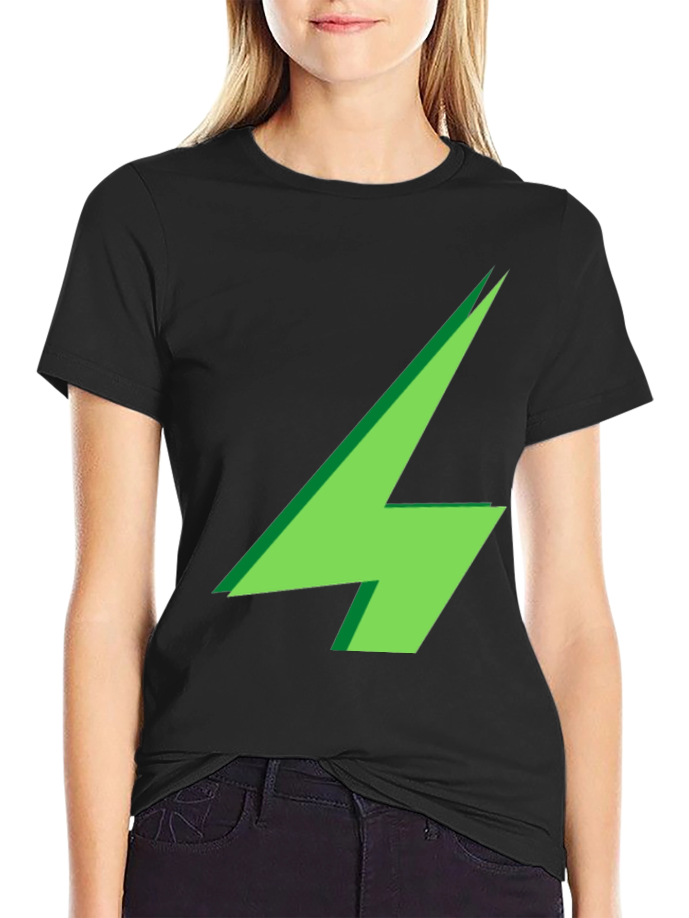 Green Lightning Bolt Graphic Black T-Shirt