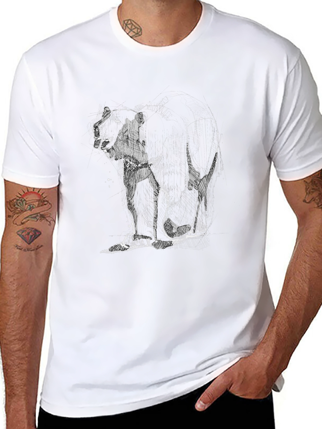 Abstract Bear Graphic Mens Black T-Shirt