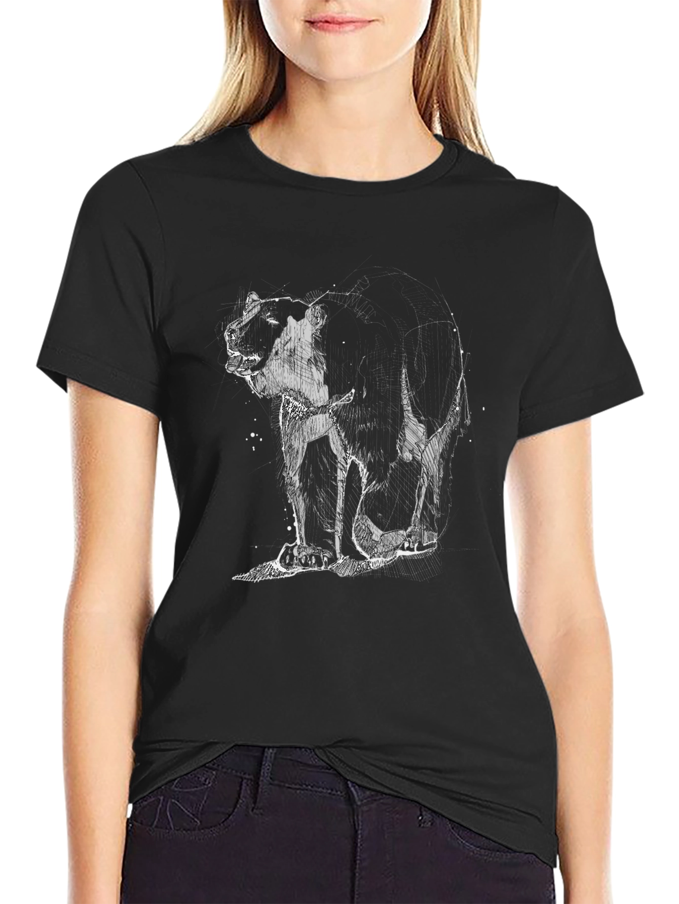 Abstract Bear Graphic Mens Black T-Shirt