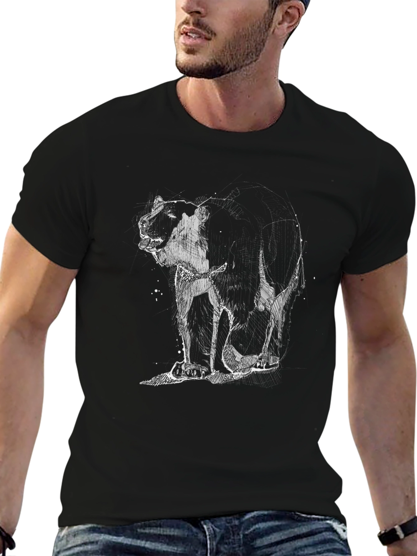 Abstract Bear Graphic Mens Black T-Shirt