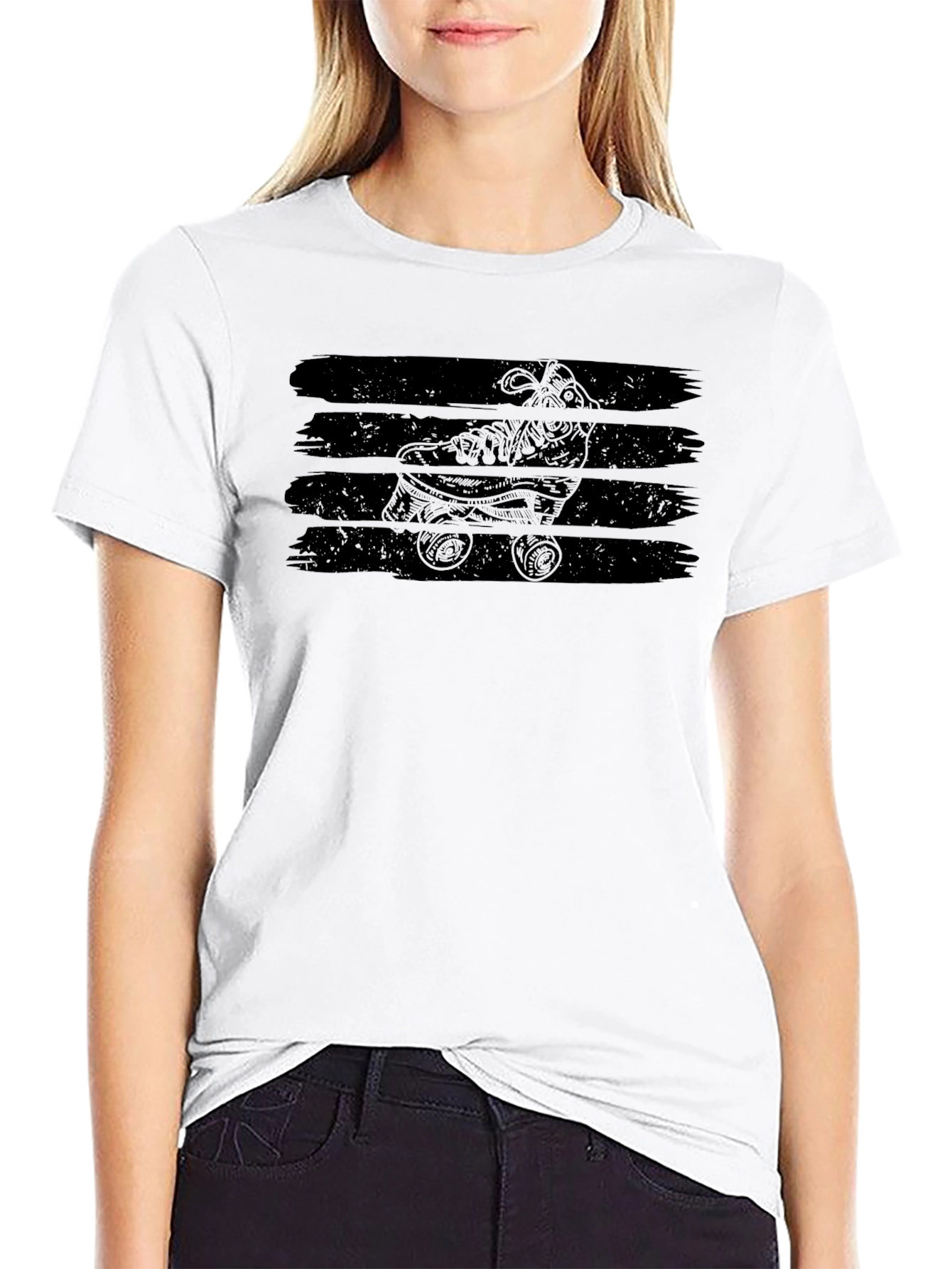 Retro Roller Skate Graphic Tee - Black