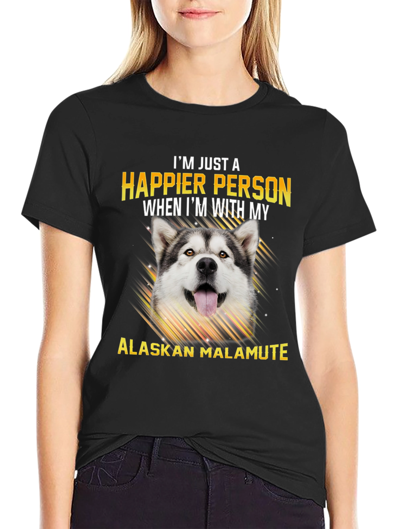 Happier with Alaskan Malamute T-Shirt