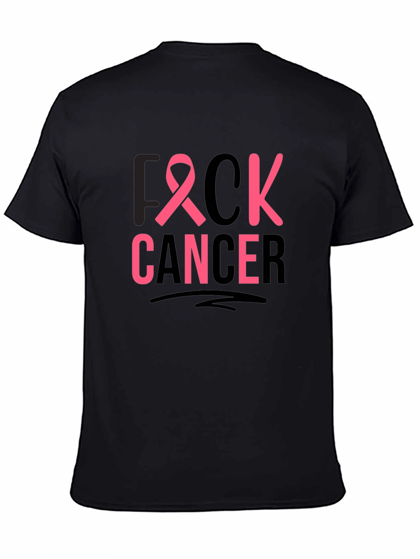Unisex Black T-Shirt - F Cancer Pink Ribbon Graphic