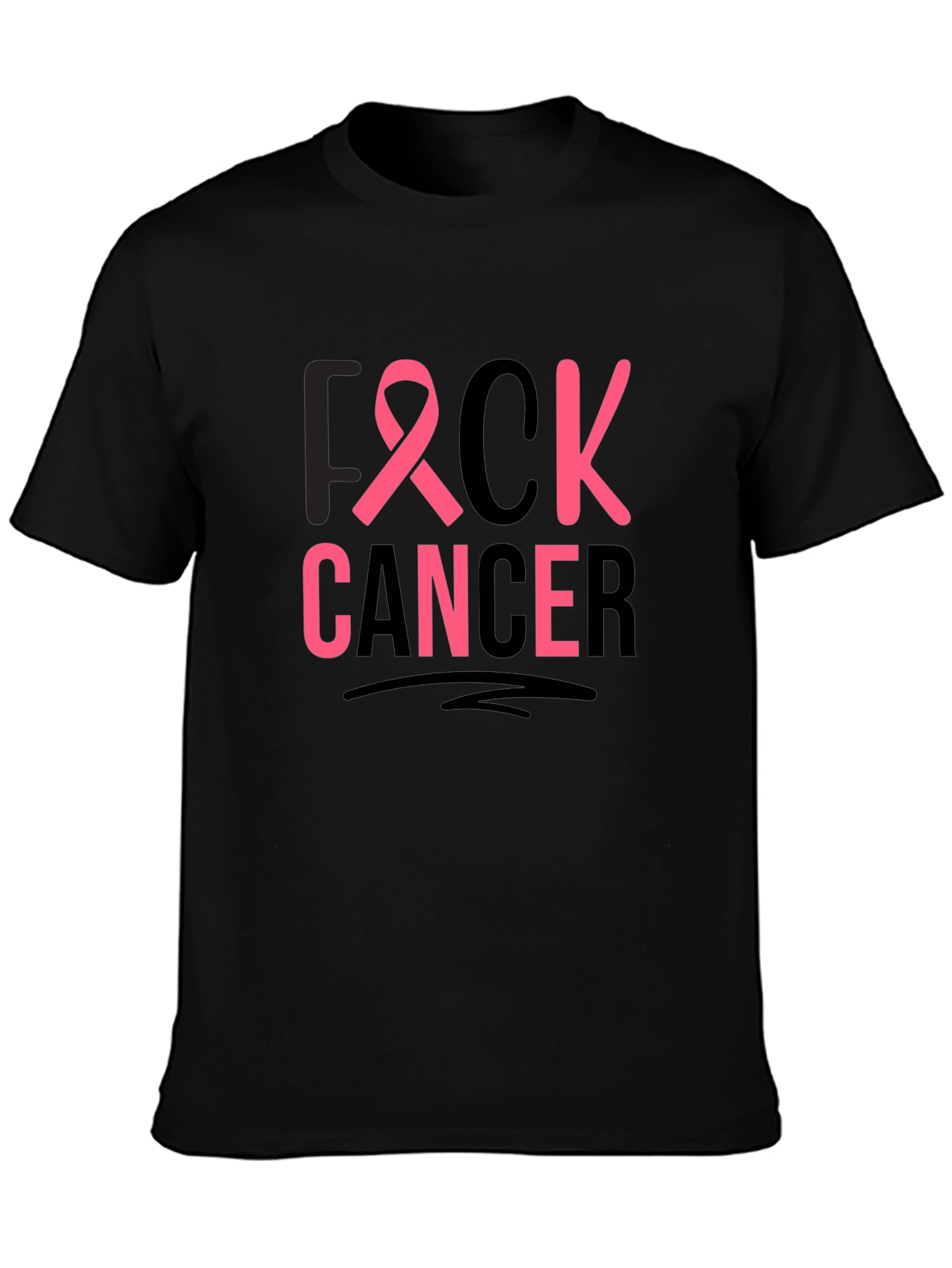 Unisex Black T-Shirt - F Cancer Pink Ribbon Graphic
