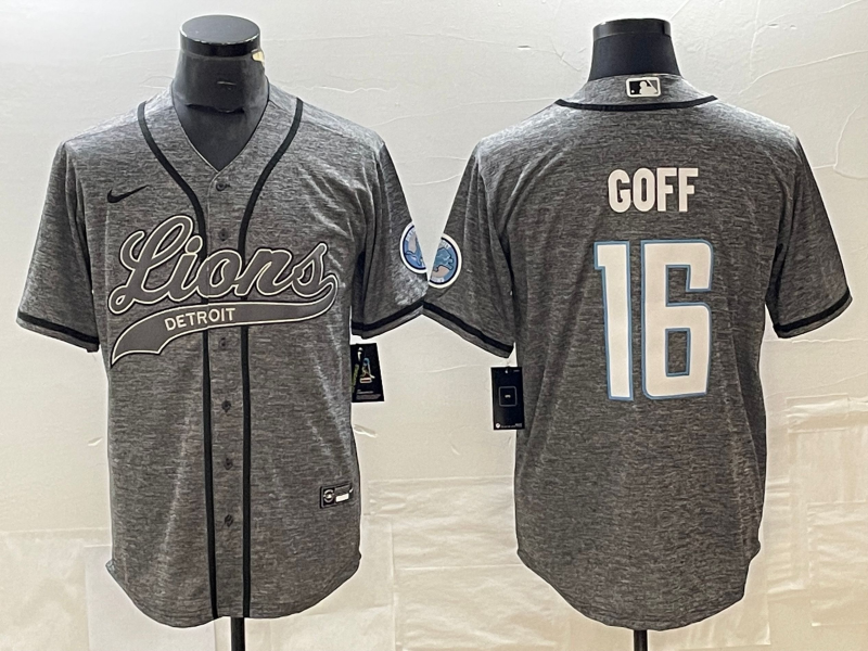 Men's Detroit Lions Jared Goff #16 Gray Game Jerseys Joint Edition