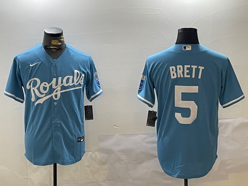 Men's Kansas City Royals George Brett #5 Light Blue Replica Player Jerseys